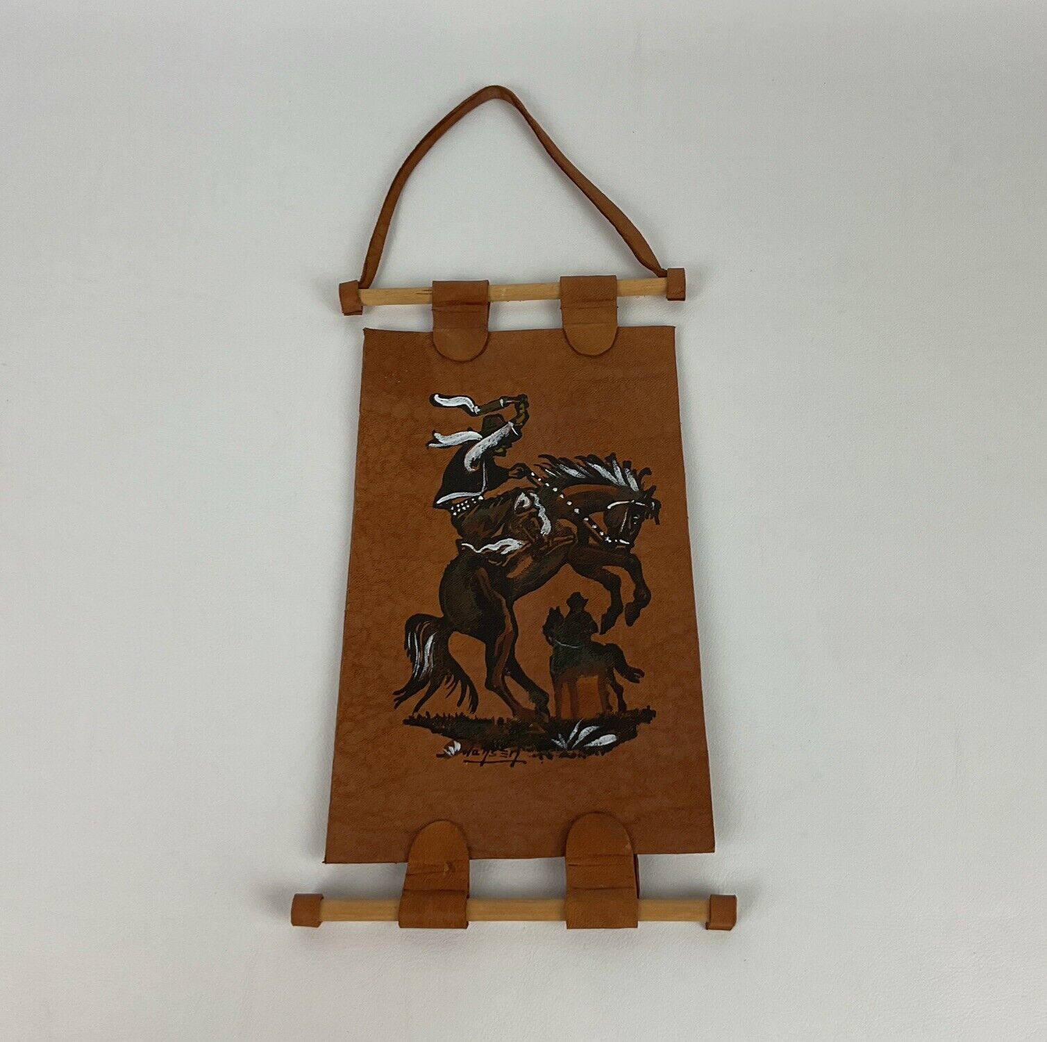 Rustic Western Leather Wall Art with Cowboy Horse Motif