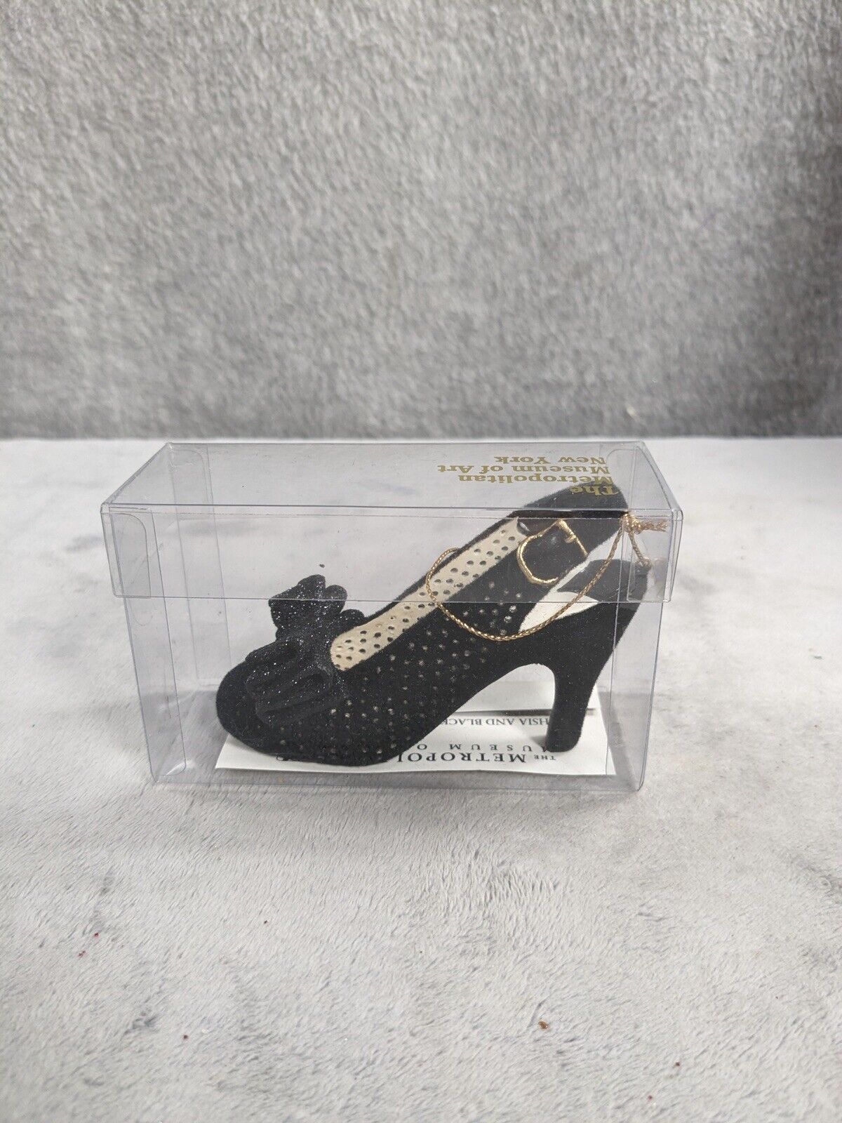 Vintage Metropolitan Museum of Art Miniature Shoe Ornament Black Silver Gems