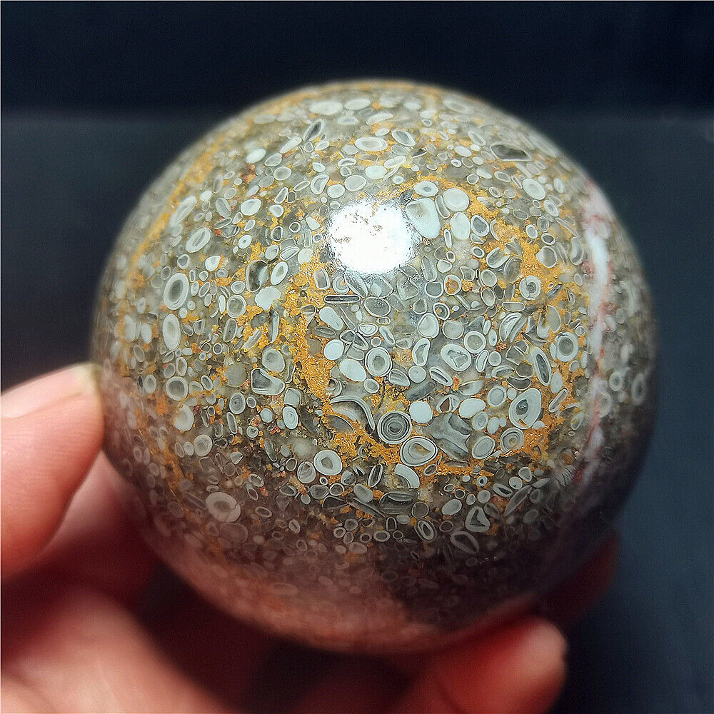 Rare 482G Natural Polished Ocean Jasper Ecology Ball Healing Stone R721