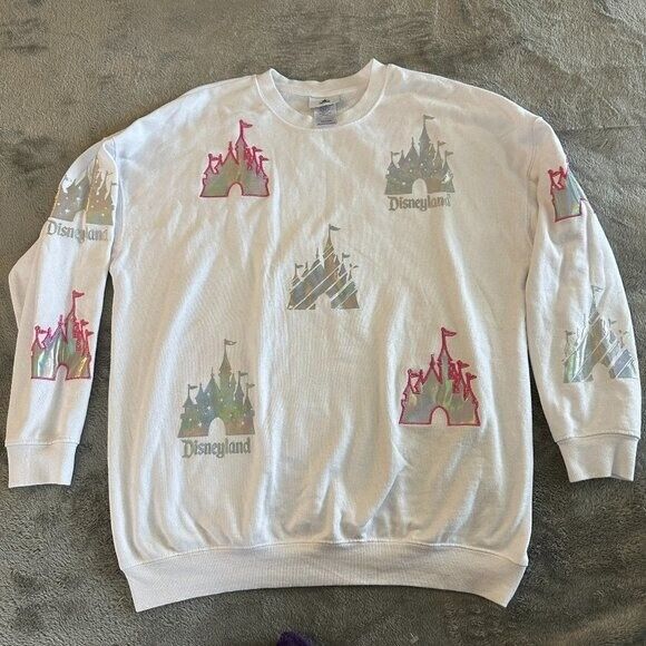 Disney Parks Cinderella's Castle All Over Print Pull Over Shirt LARGE Reflective