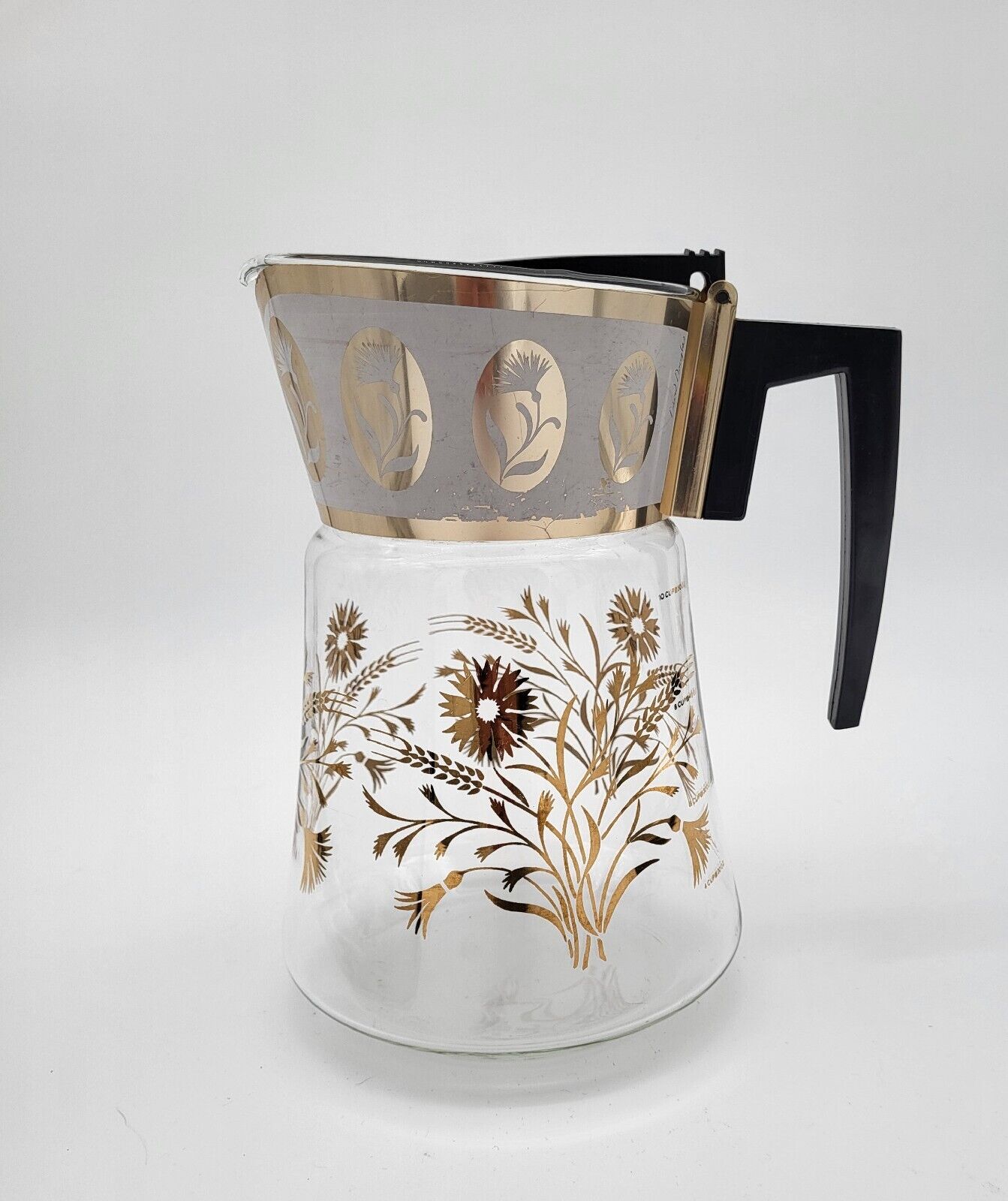 Vintage 60s David Douglas Libbey Flameproof Coffee Pot Pitcher Gold Wheat 10 Cup
