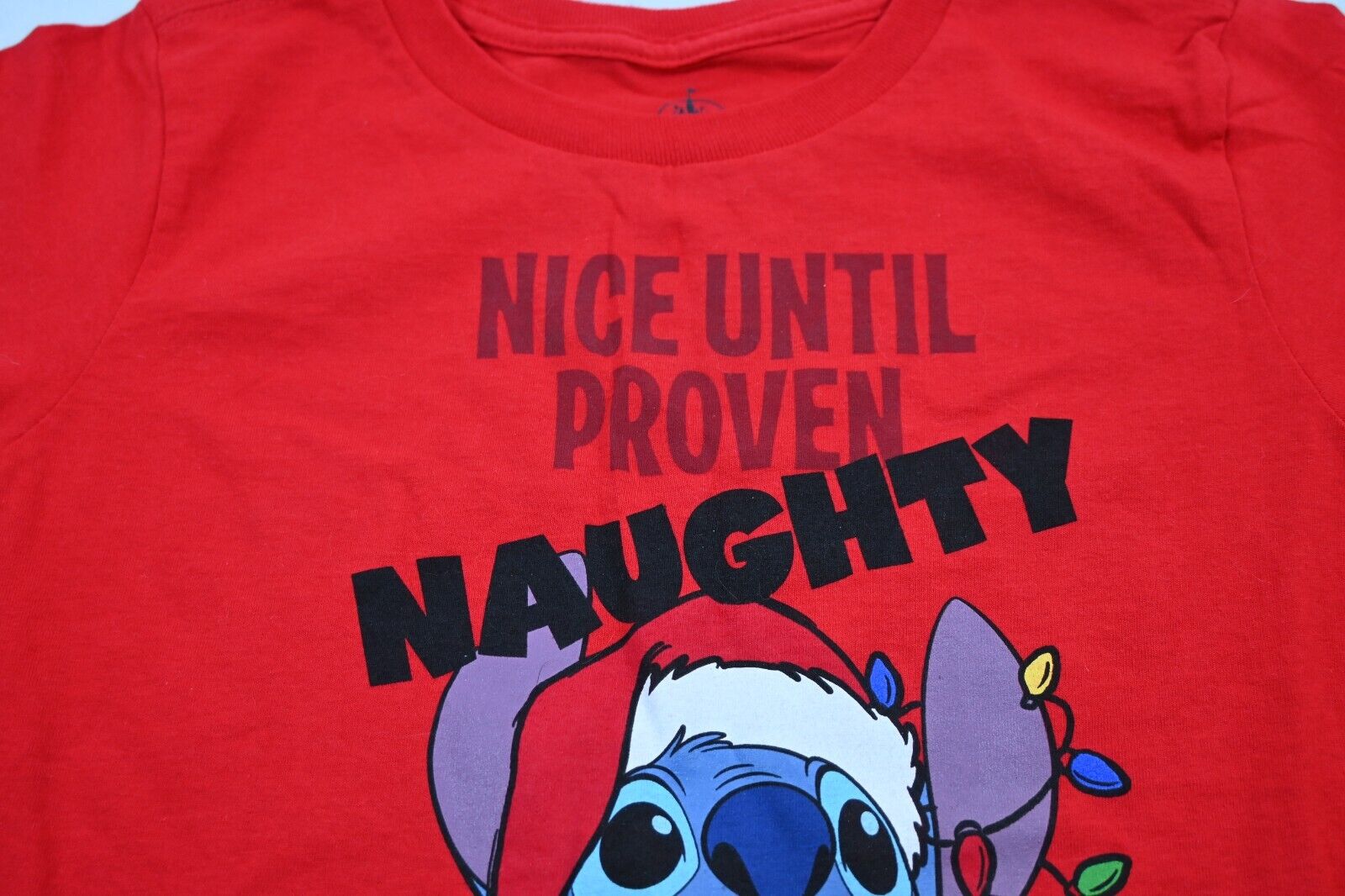 STITCH IN CHRISTMAS LIGHTS NICE UNTIL PROVEN NAUGHTY Disney Youth S (5/6) Shirt