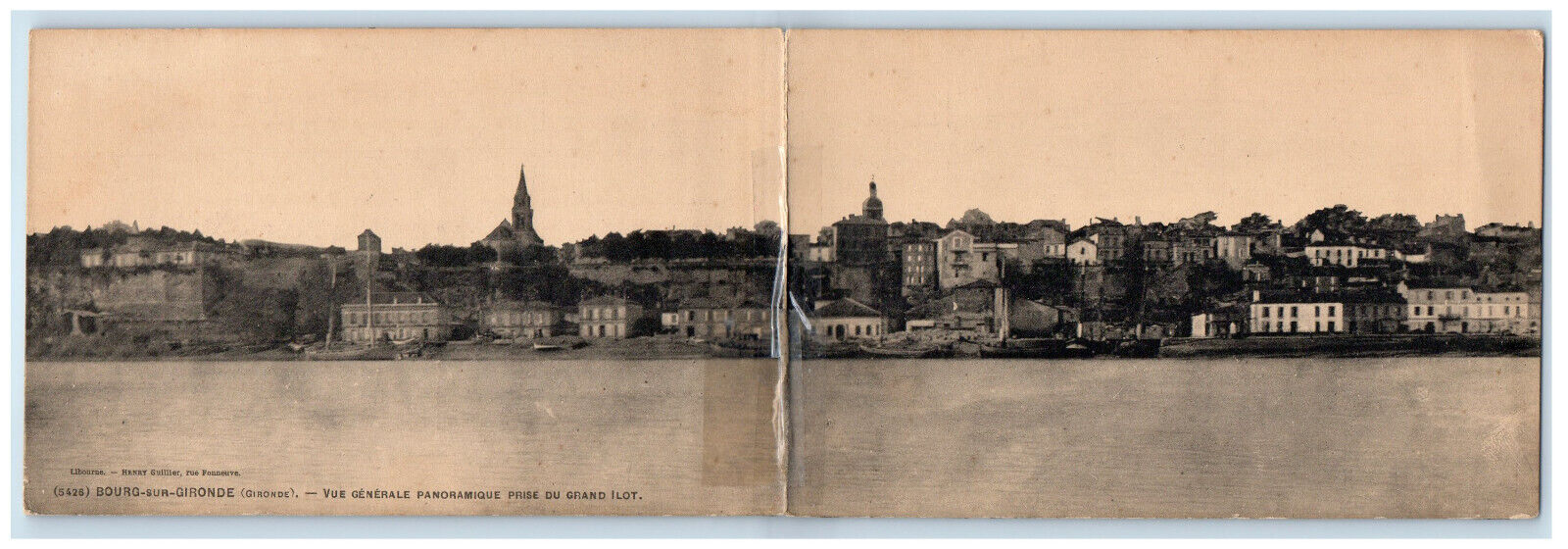 c1910 General Panoramic View Taken from Large Island France Bi Fold Postcard
