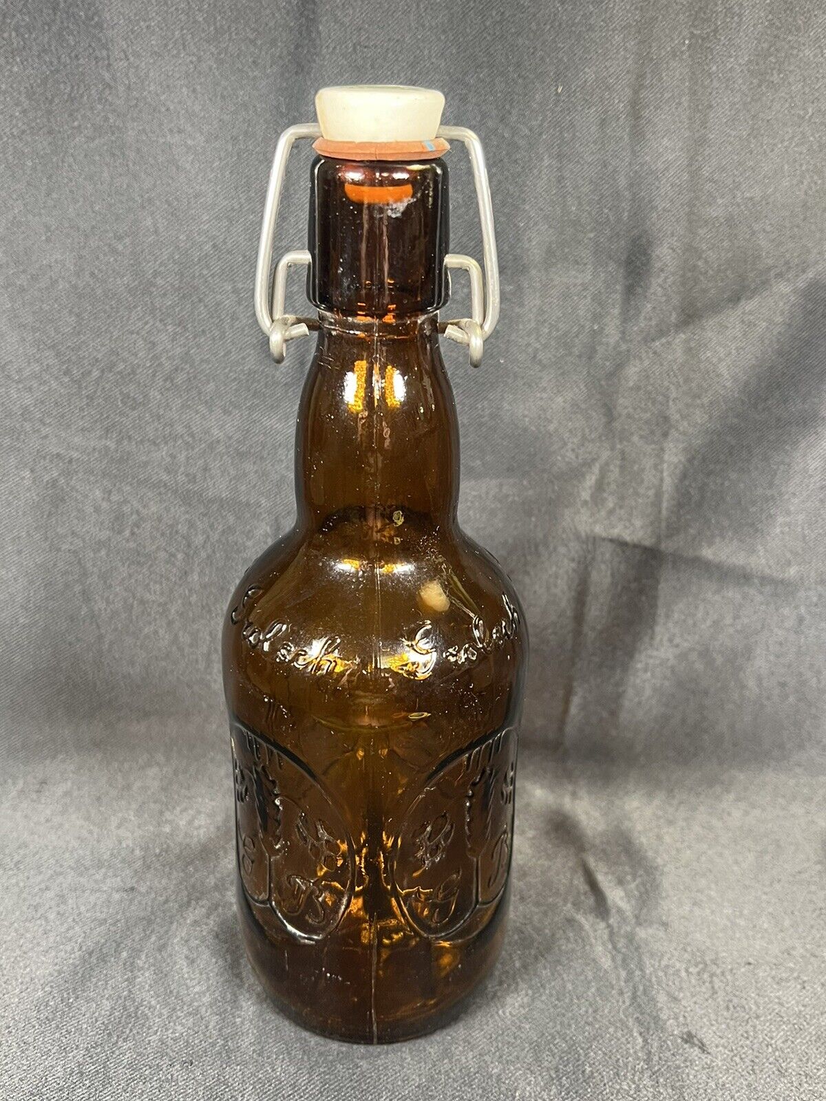 Vintage Grolsch Brown Glass Beer Bottle with Ceramic Flip Top Swing Cap