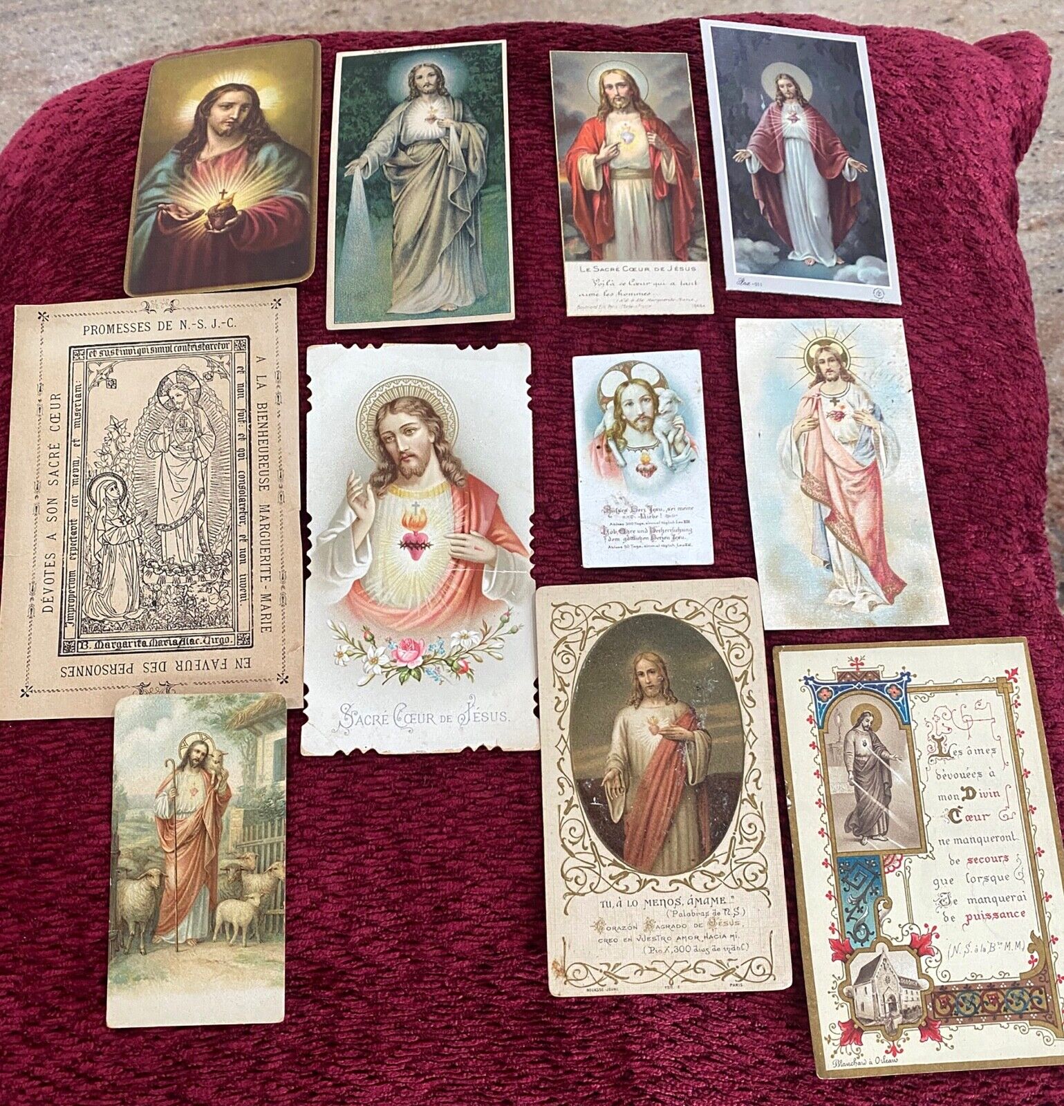LOT of 11 ANTIQUE Chromos/Holy Cards~SACRED HEART