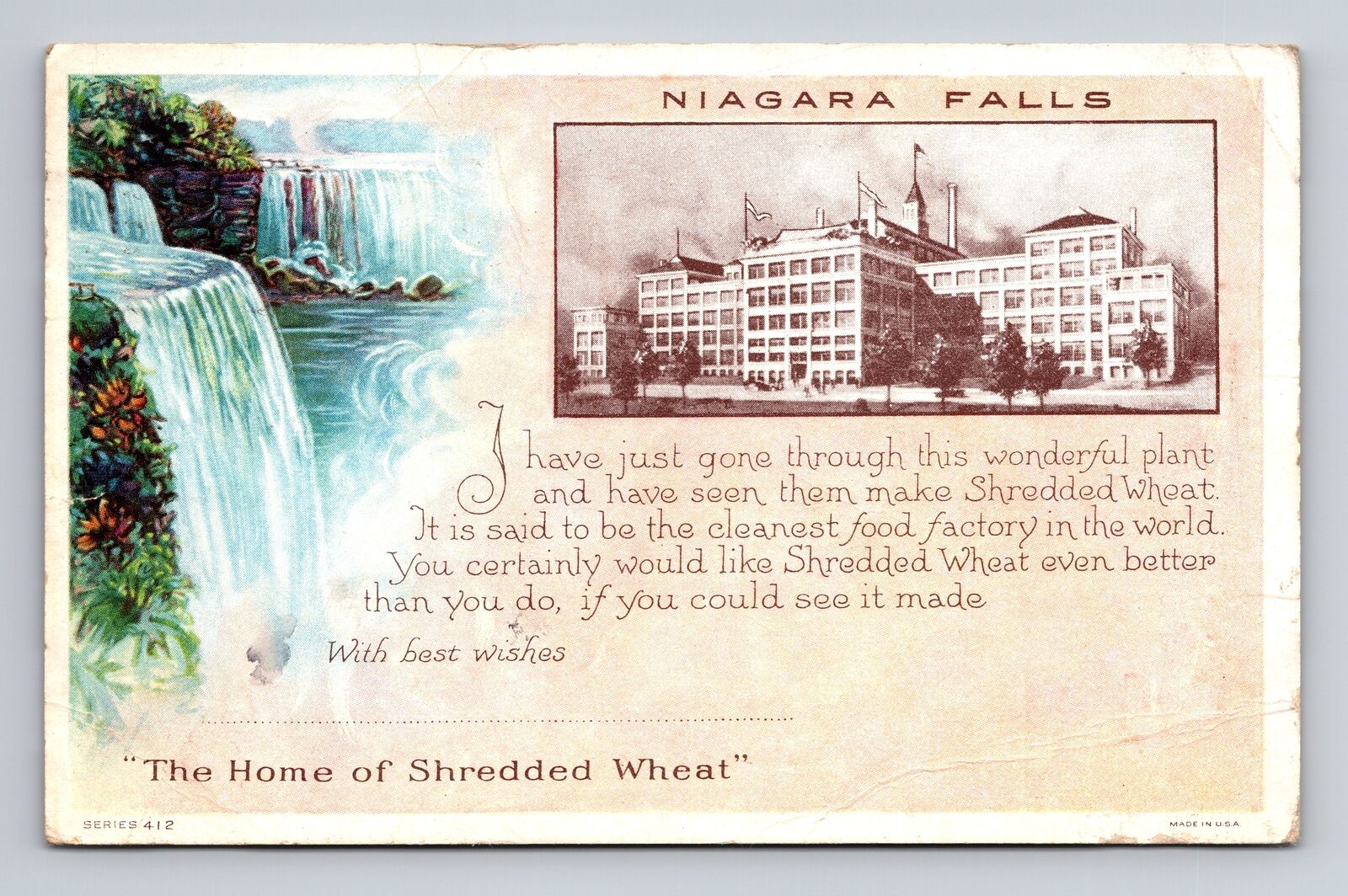 c1927 WB Postcard Niagara Falls Multi=View Home of Shredded Wheat