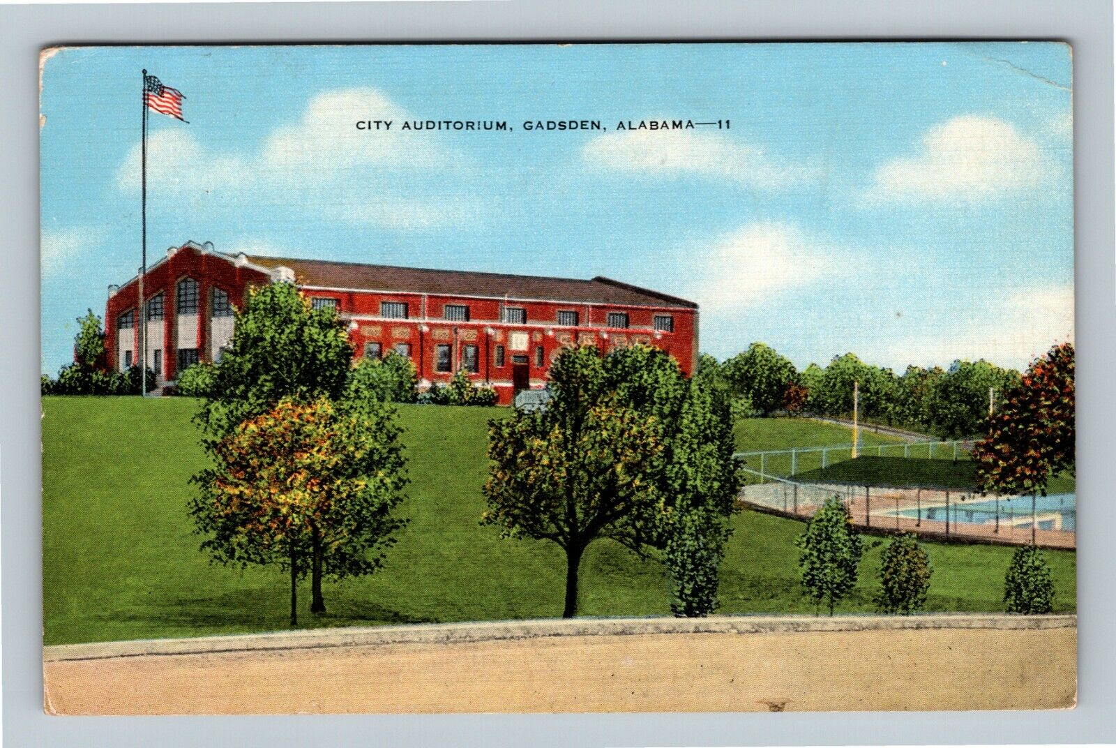 Gadsden AL, City Auditorium & Swimming Pool,  c1950 Vintage Postcard