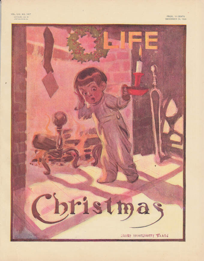 LIFE Magazine cover by James Montgomery Flagg: boy listens for Santa 1909