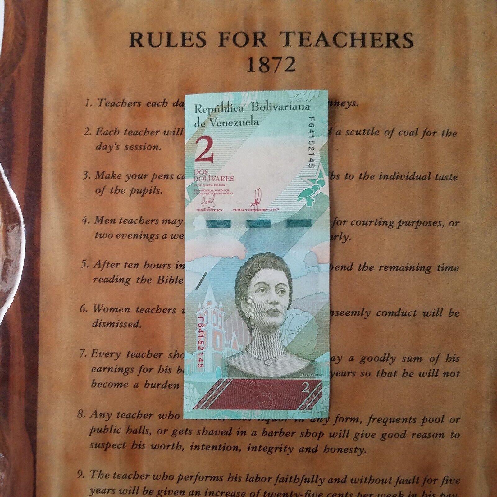 Vintage Wooden Plaque Rules for Teachers 1872 Glazed Wood Wall Hanging Gift Rare
