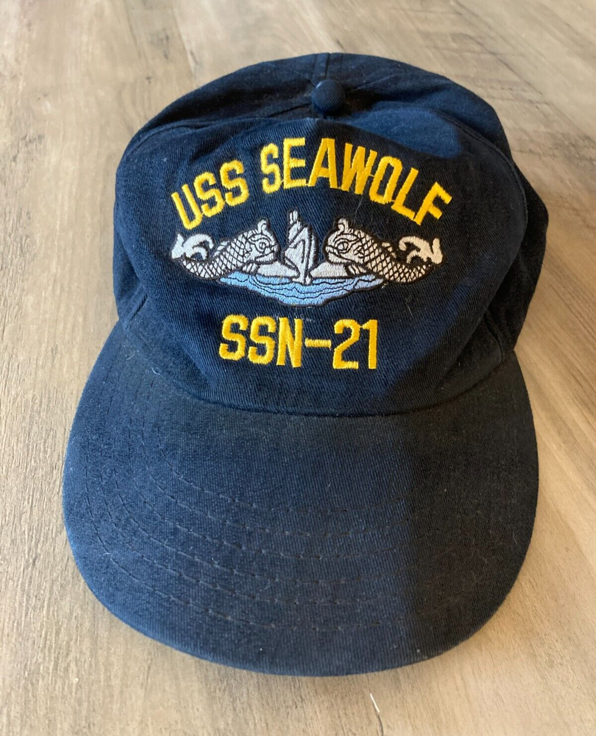 Vintage USS Seawolf SSN-21 Navy Blue Embroidered Snap-Back Adjustable Cap