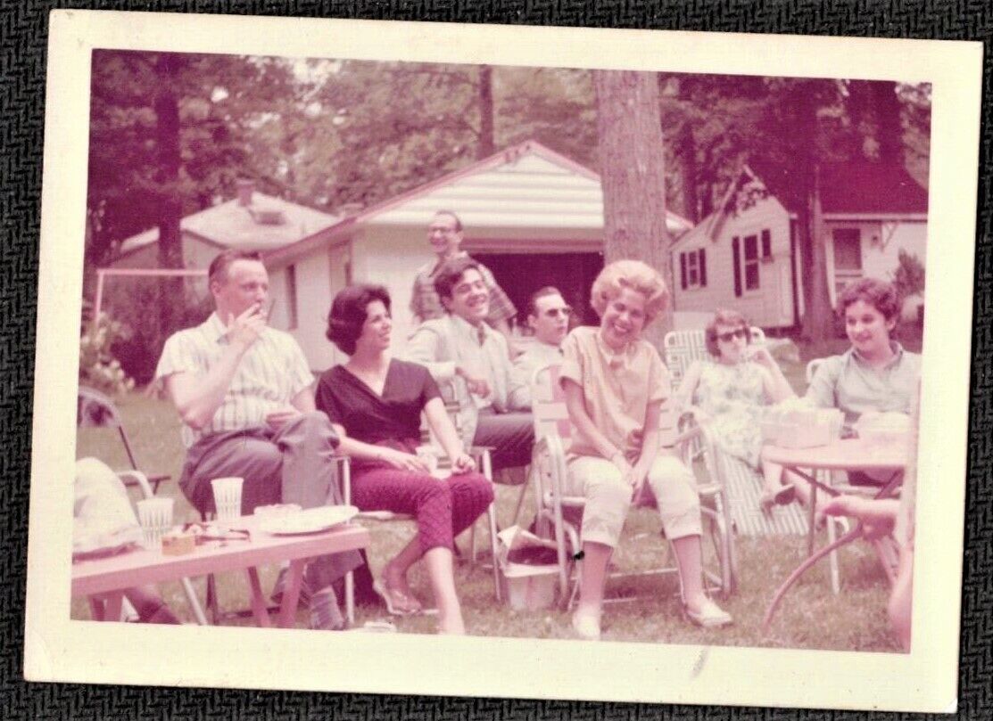 Antique Vintage Photograph Group of People Having Picnic in Backyard