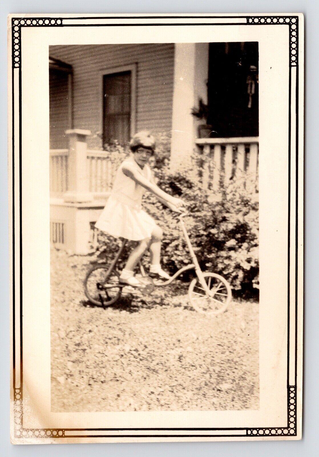 c1940s Tomboy~Girl in Dress on Vintage Bicycle~VTG Original Photo