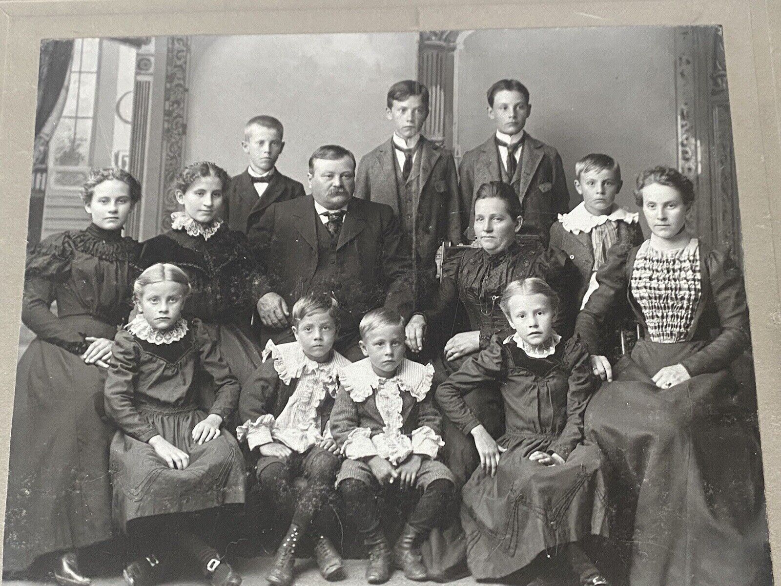 Family Portrait  Antique Photo 1890s, 11 Children 11x14 Matted Rushford MN
