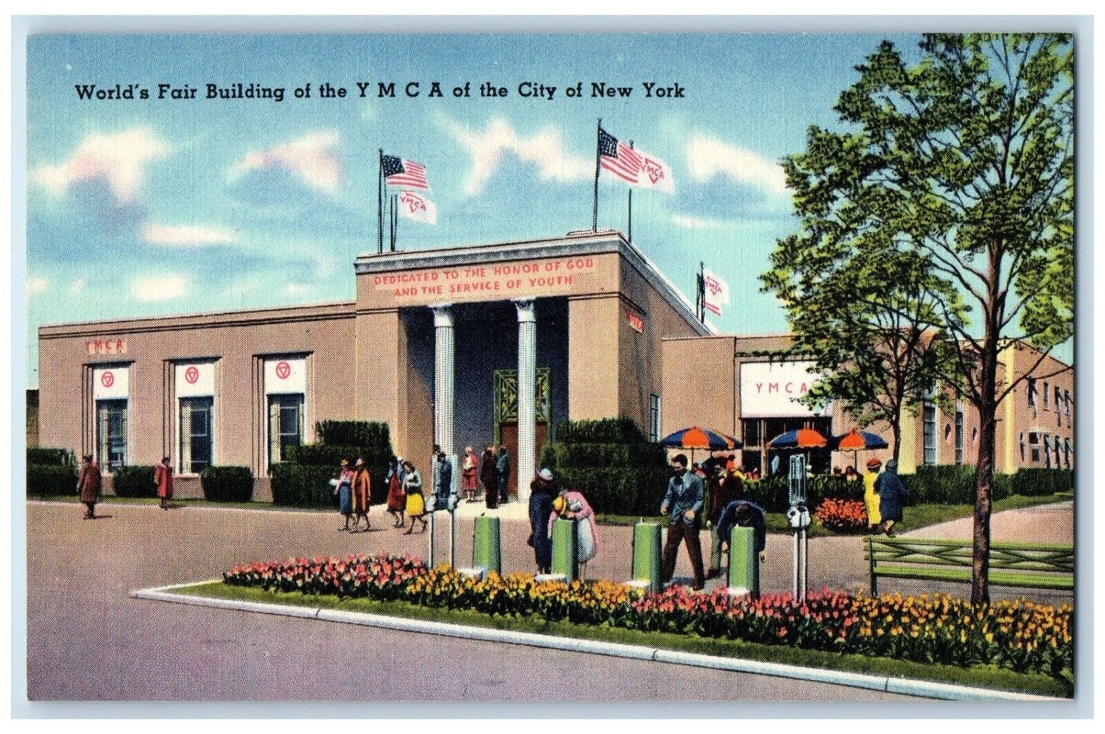 c1940 World\'s Fair Building YMCA City Exterior Building Street New York Postcard