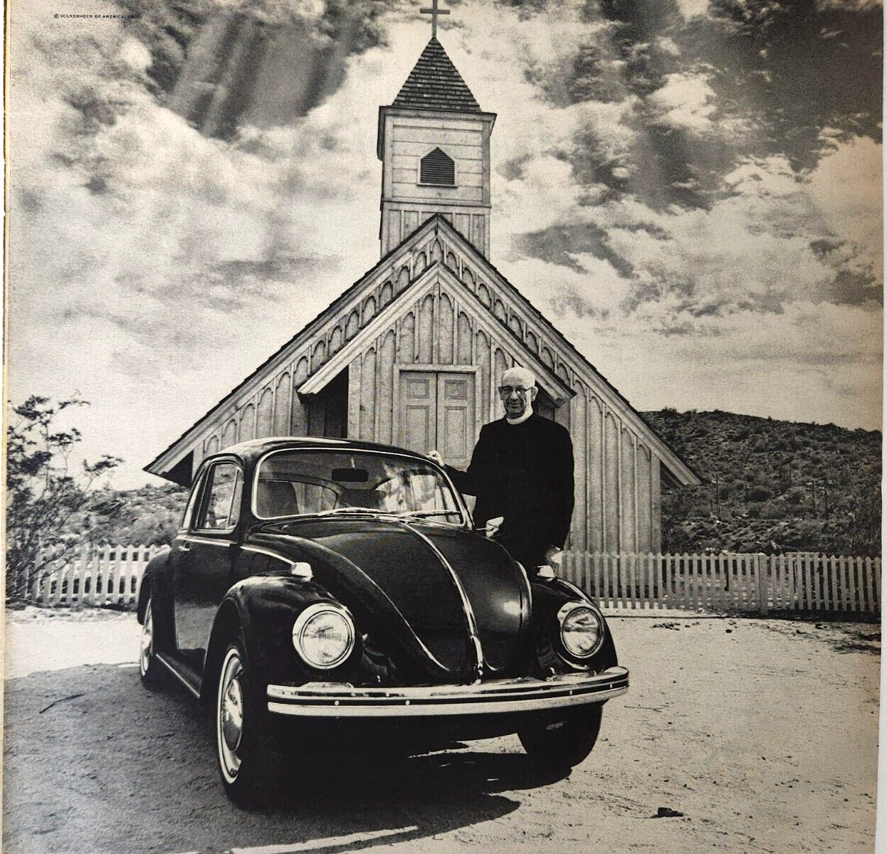 Father Bittman Church Volkswagen Bug VW Vintage 1969 Ad Magazine Print Auto