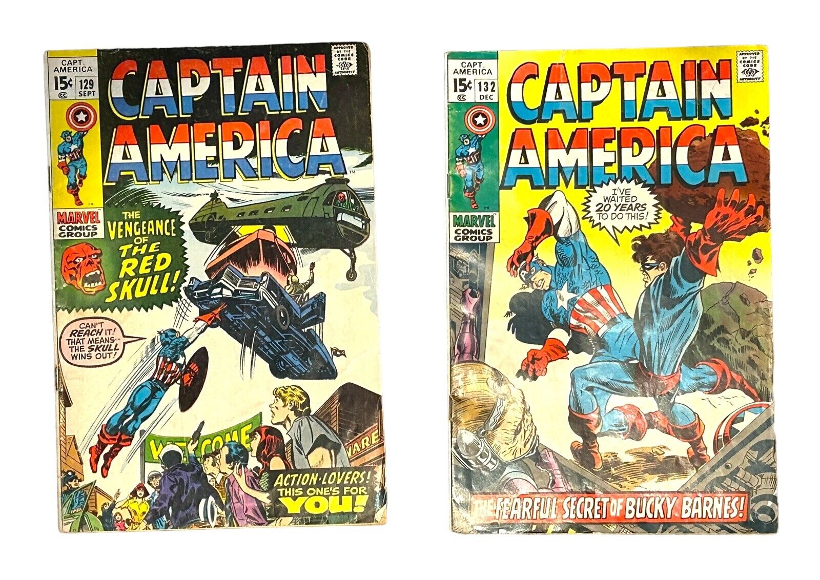 Captain America 129 CGC 9.8 Red Skull Label 1970 & Bucky Barnes Comic Books #132