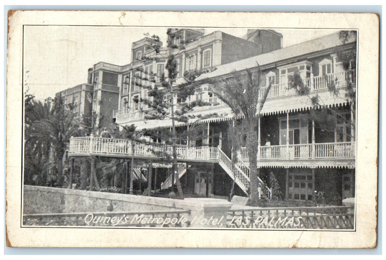 c1920\'s Quiney\'s Metropole Hotel Las Palmas Spain Antique Posted Postcard