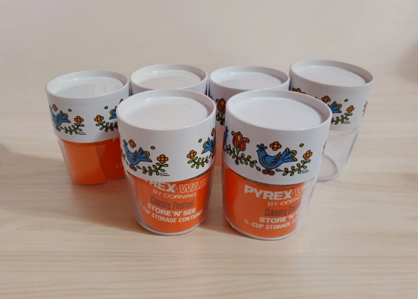Vintage Pyrex Ware By Corning Containers 1975 Country Festival Store See 3/4 Cup