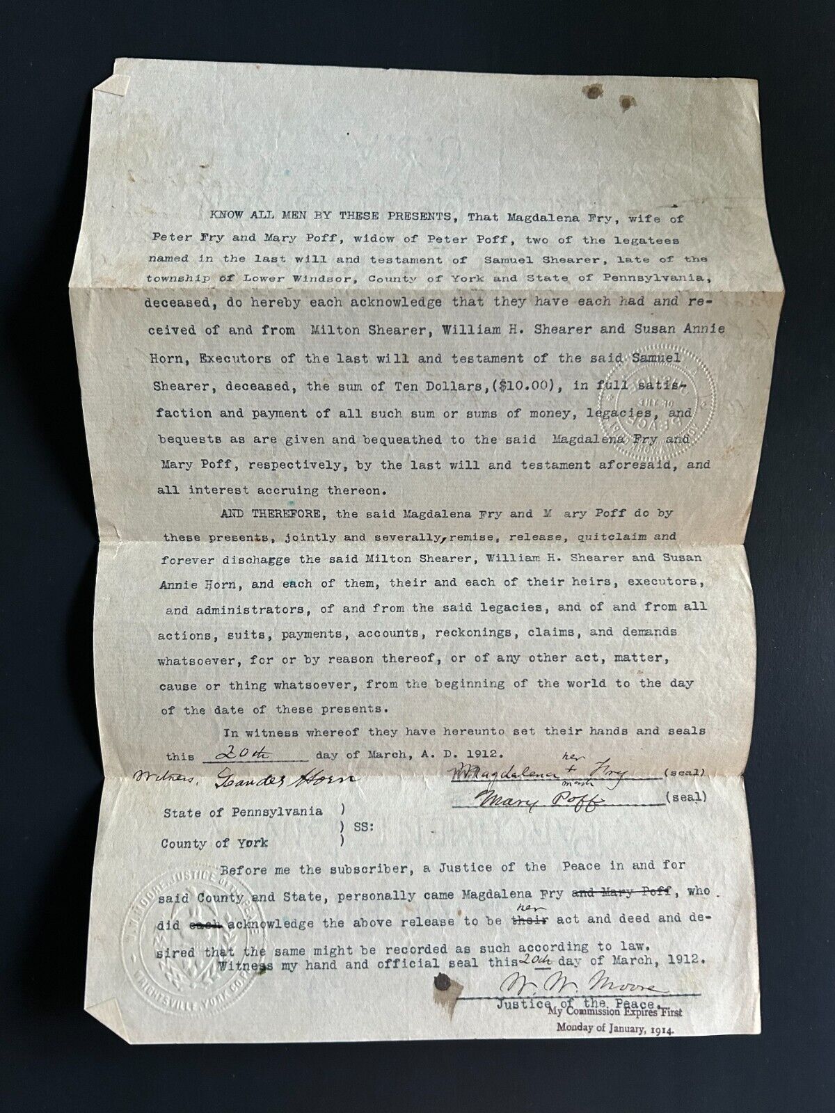 Last Will and Testament From York, Pennsylvania: March 20th, 1912