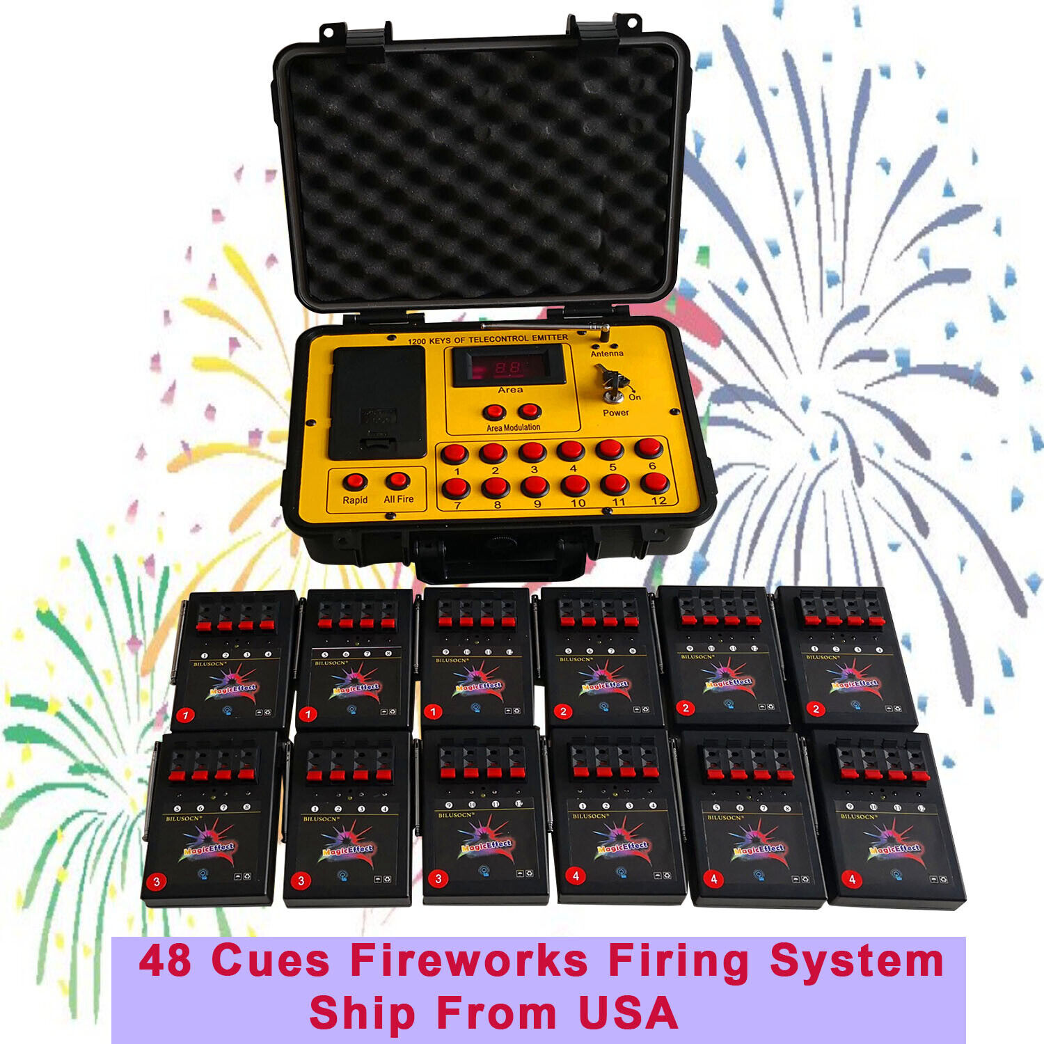 Free Ship From USA 48 Cues Fireworks Firing System 500M ABS Waterproof Control