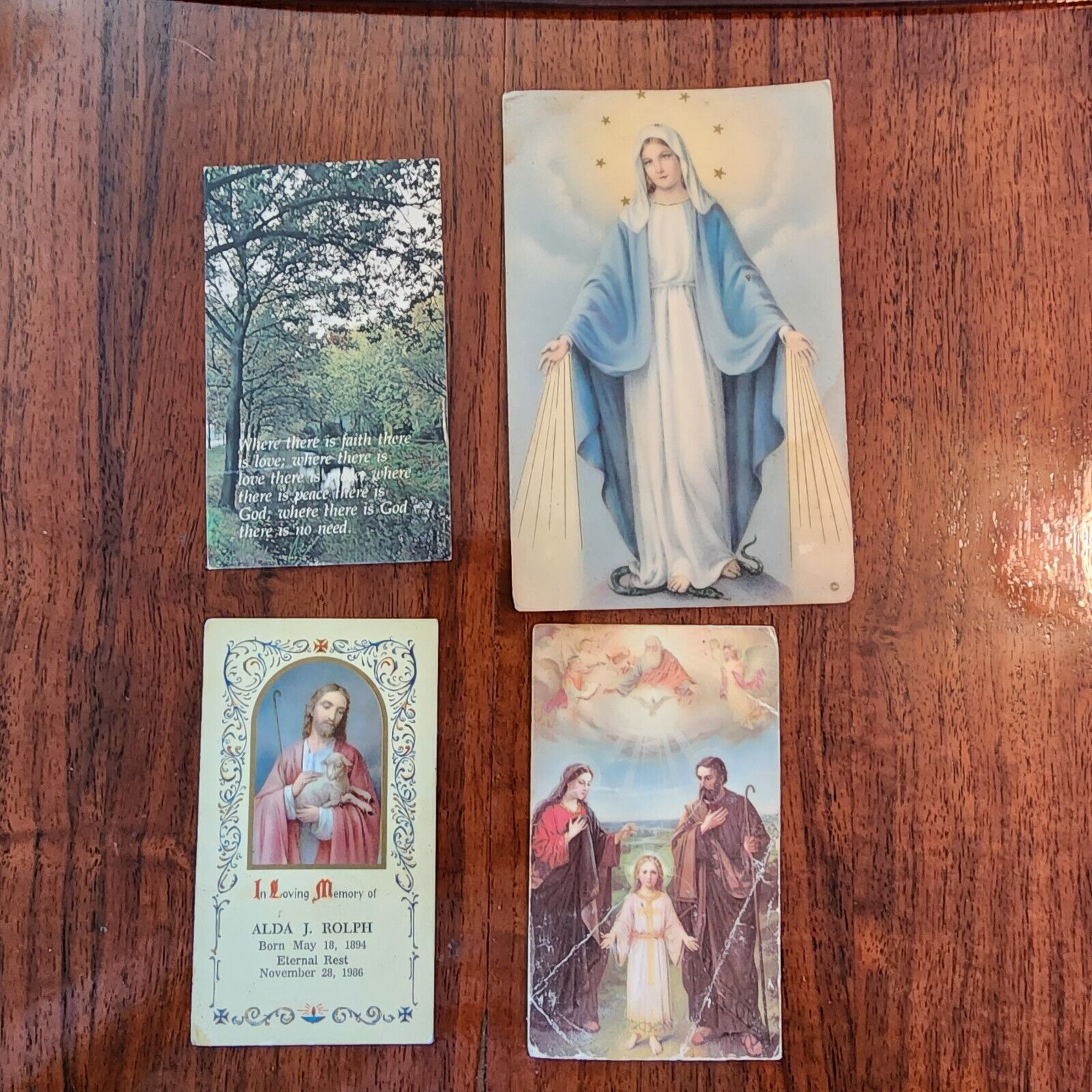 LOT of 4 Vintage (1) 1937 Litho Mother Mary (2) In Memory (1) Picture Religious
