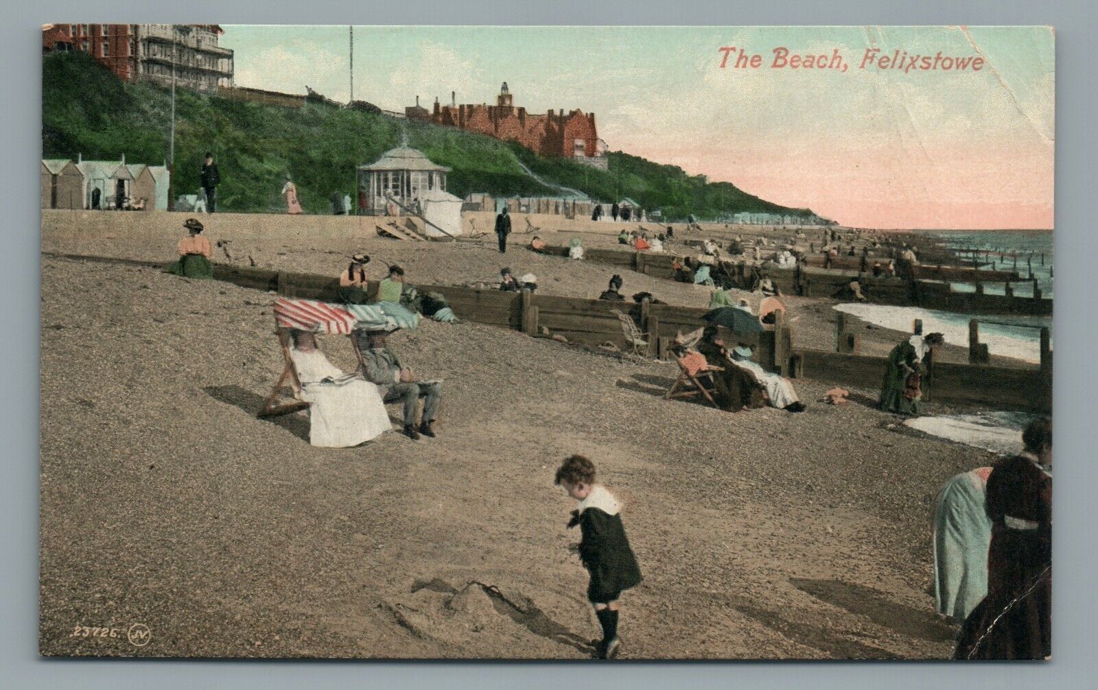 The Beach Felixstowe UK Suffolk Beach Scene Undivided Back Vintage Postcard