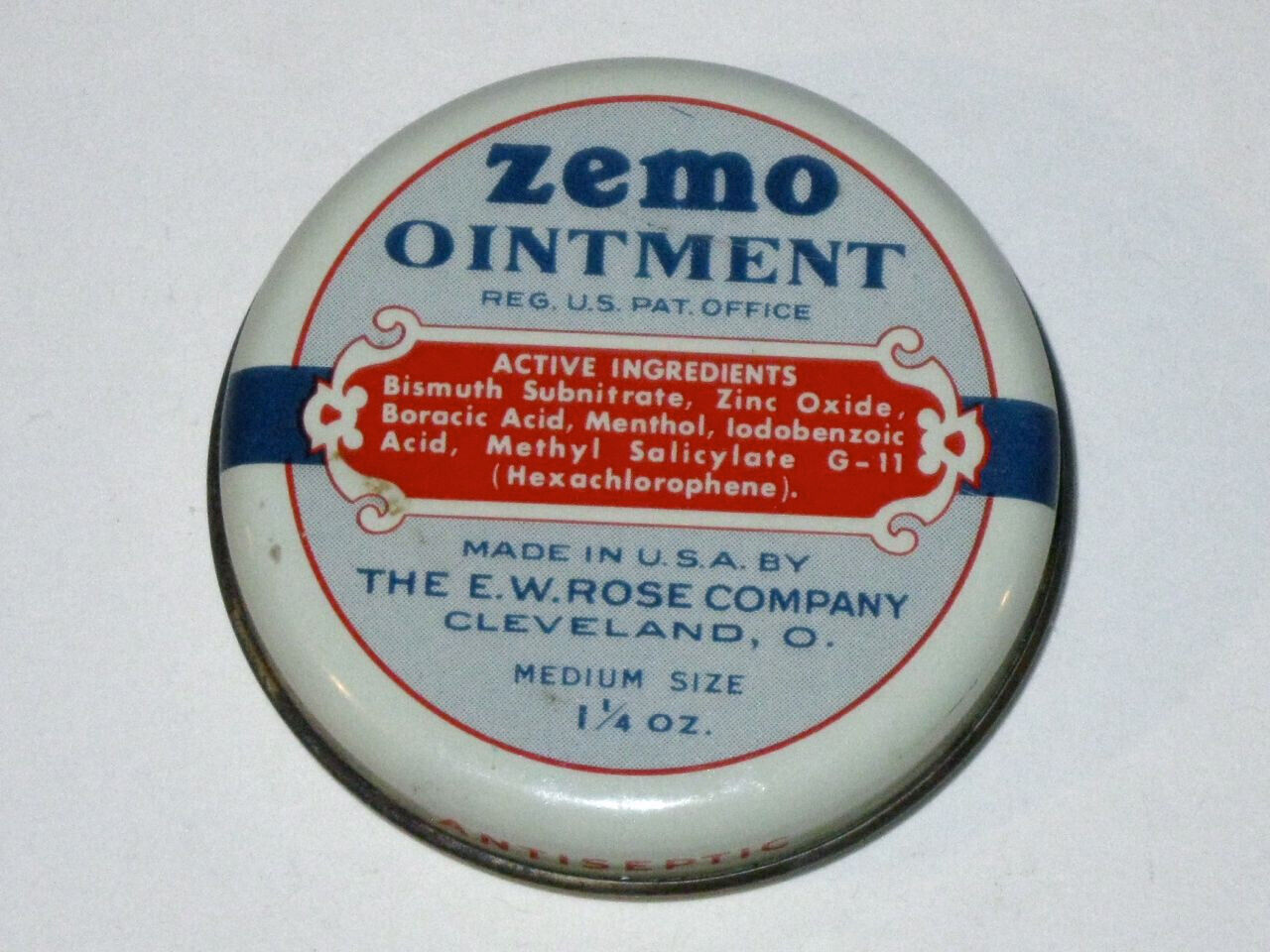 Vintage 1920s-1930s ZEMO OINTMENT Advertising Tin E. W. ROSE (Cleveland Ohio)