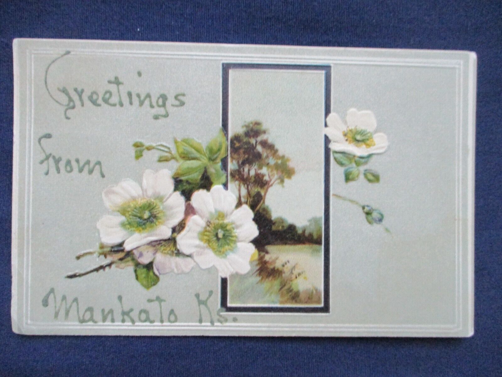 1909 Mankato Kansas Flowers Greeting Postcard & Cancel