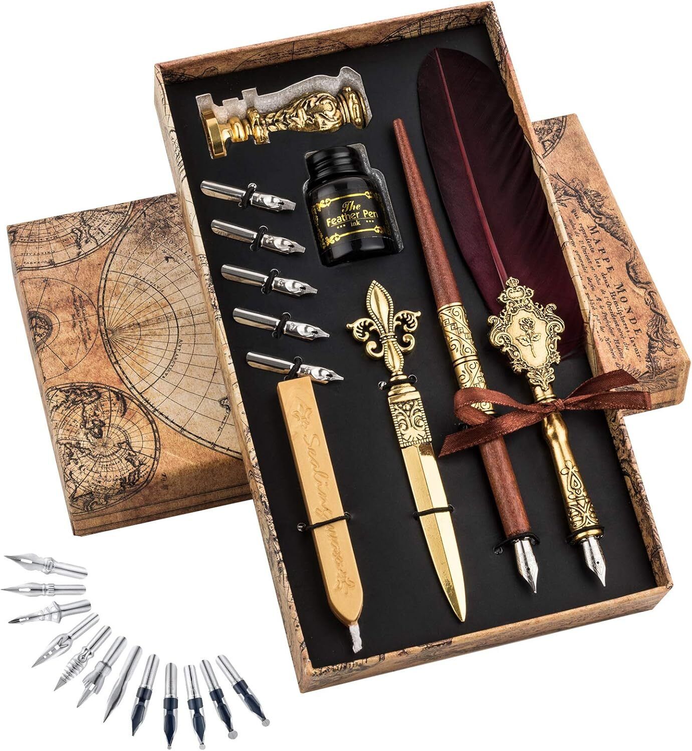 Hethrone Feather Pen and Ink Set - Quill Pens Calligraphy  Set Fountain Dip Pen
