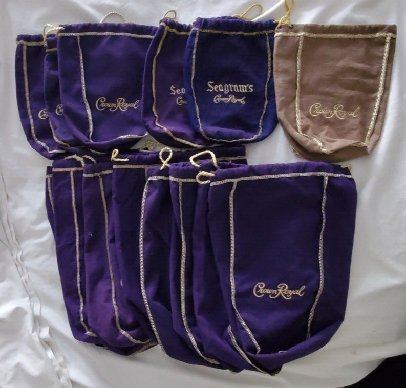Lot of 13 Crown Royal Bags 8 Large 5 Small 1 Brown