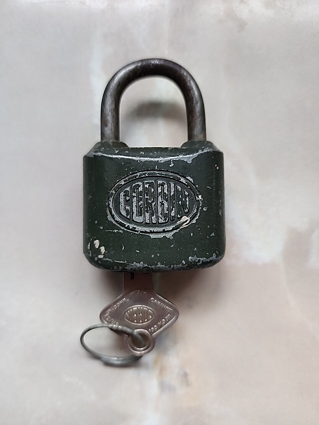 Vintage Antique Corbin Metal Padlock Lock w/ Key