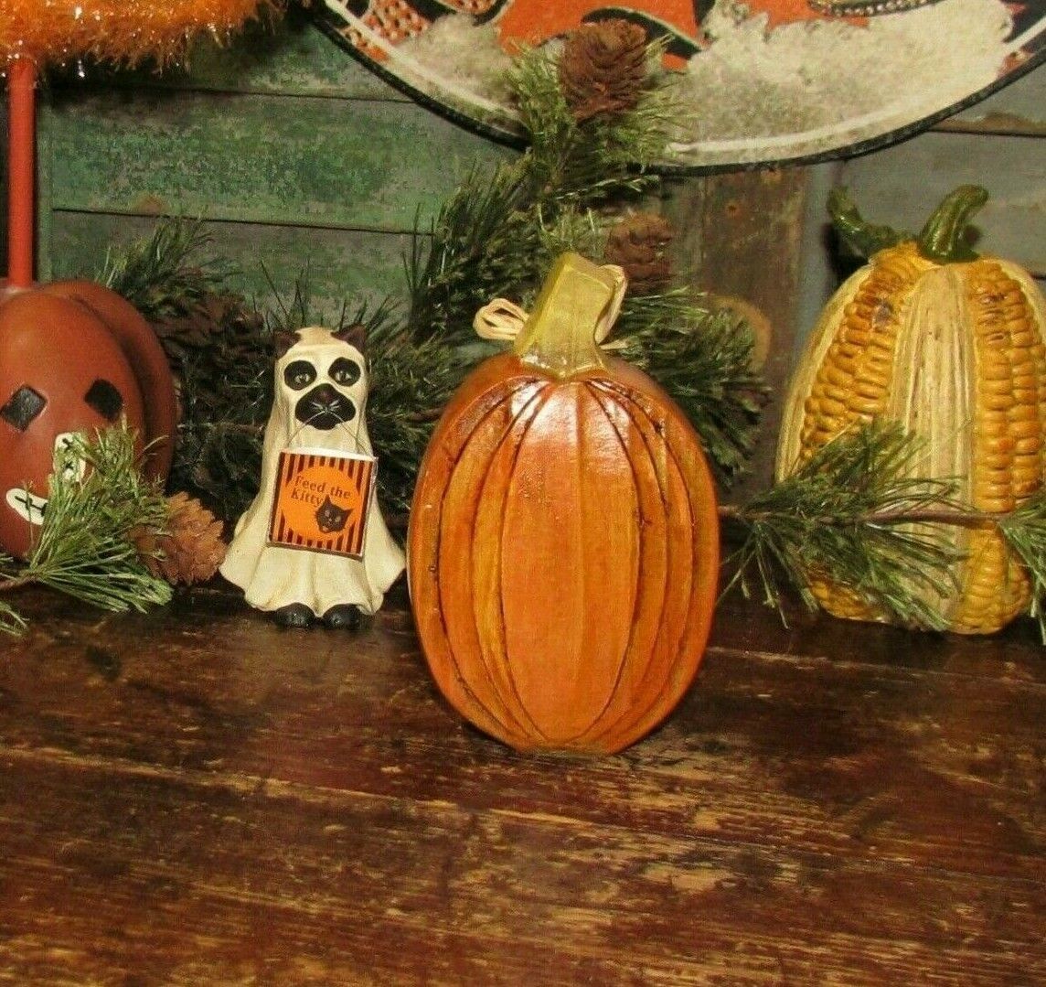 Prim Antique Vtg Style Thanksgiving Halloween Distressed Resin Farm 4\