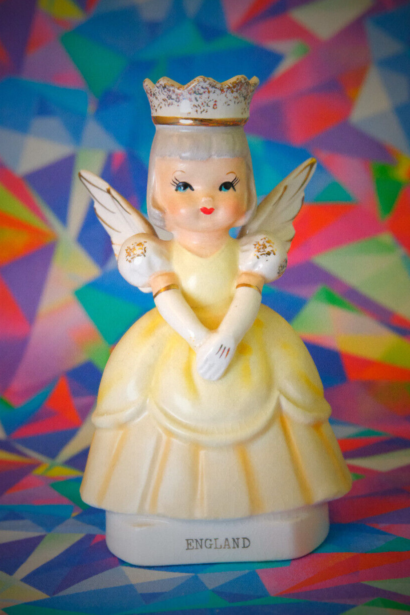 RARE England Country World UK Queen Girl Angel Figurine Napco Norcrest
