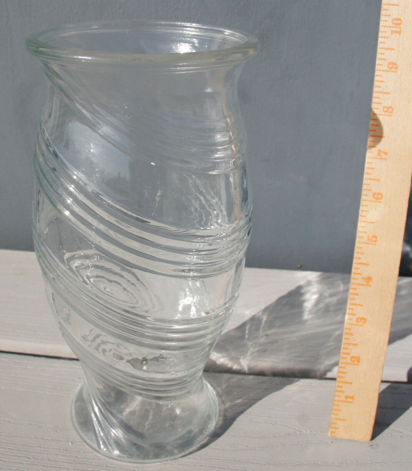 Vintage FTD  Clear Swirl Glass Flower Vase. Just under 10\