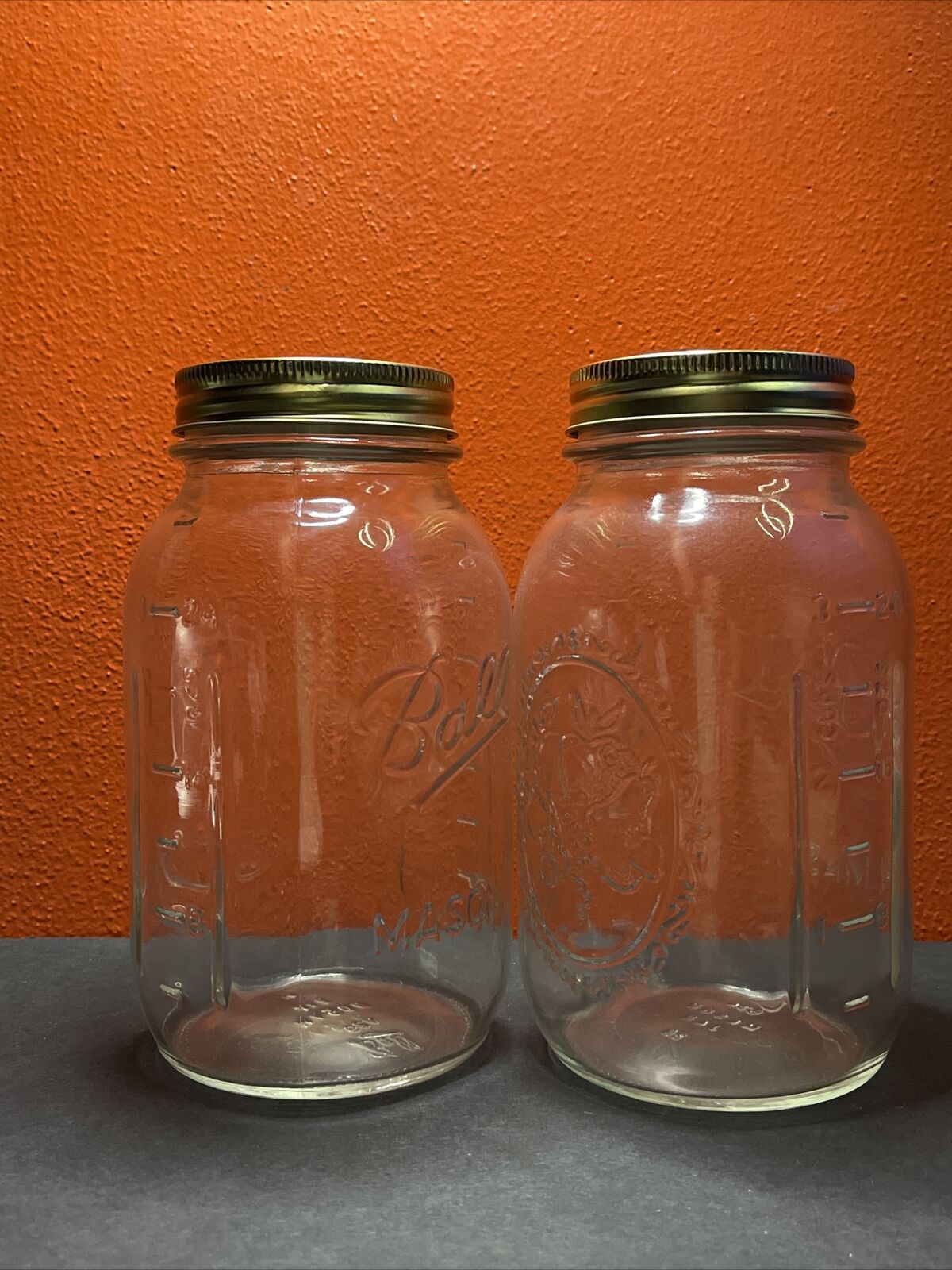 2 Vintage Clear Glass Quart Ball Mason Canning Jars From Case W/Lid 62A