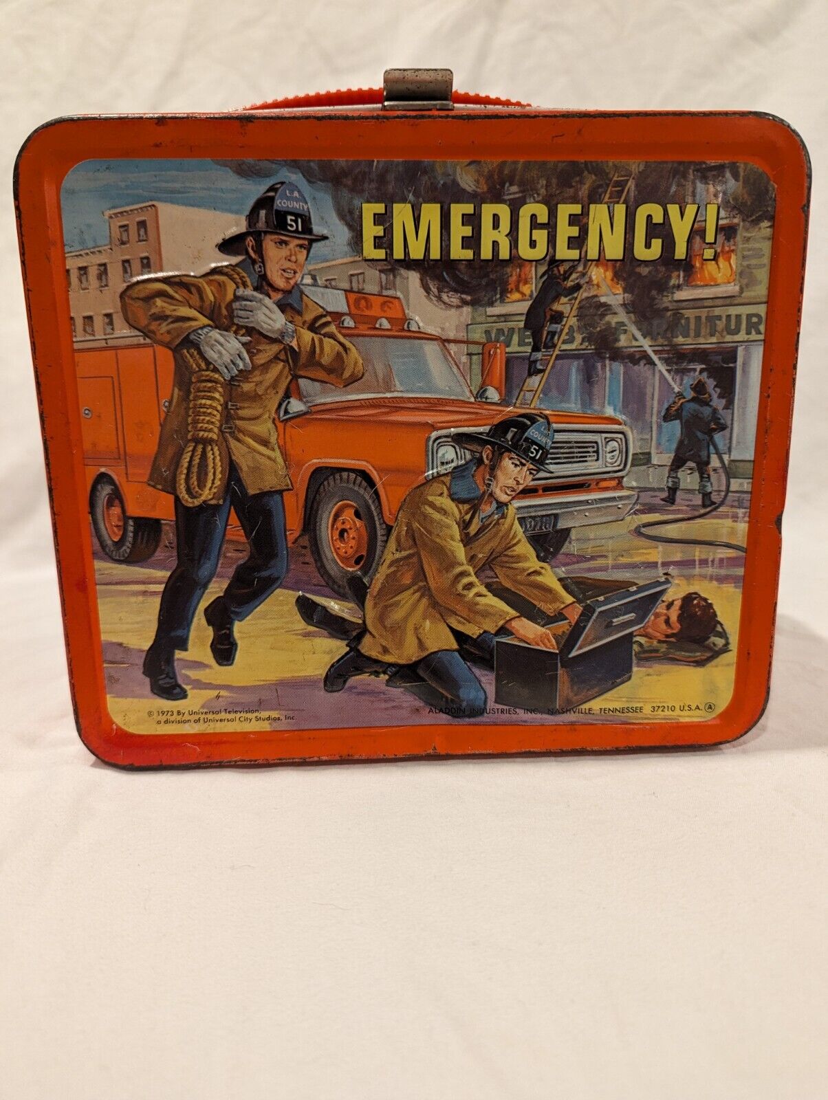 1973 Vintage Emergency Squad 51 Collectible Metal Lunchbox No Thermos 