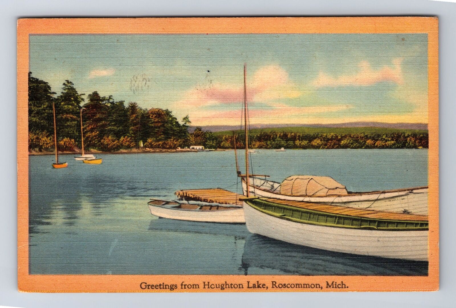 Roscommon MI-Michigan, Scenic Greetings, Houghton Lake, Vintage Postcard