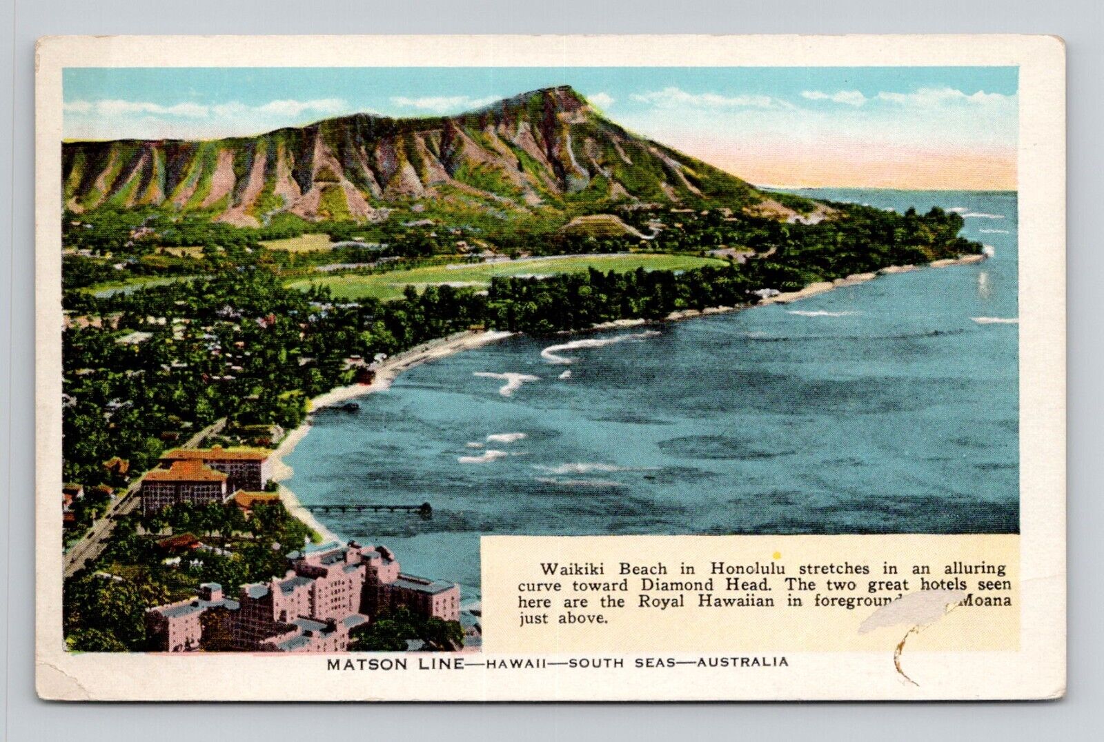 Postcard Matson Line Waikiki Beach Honolulu Hawaii HI, Vintage F14
