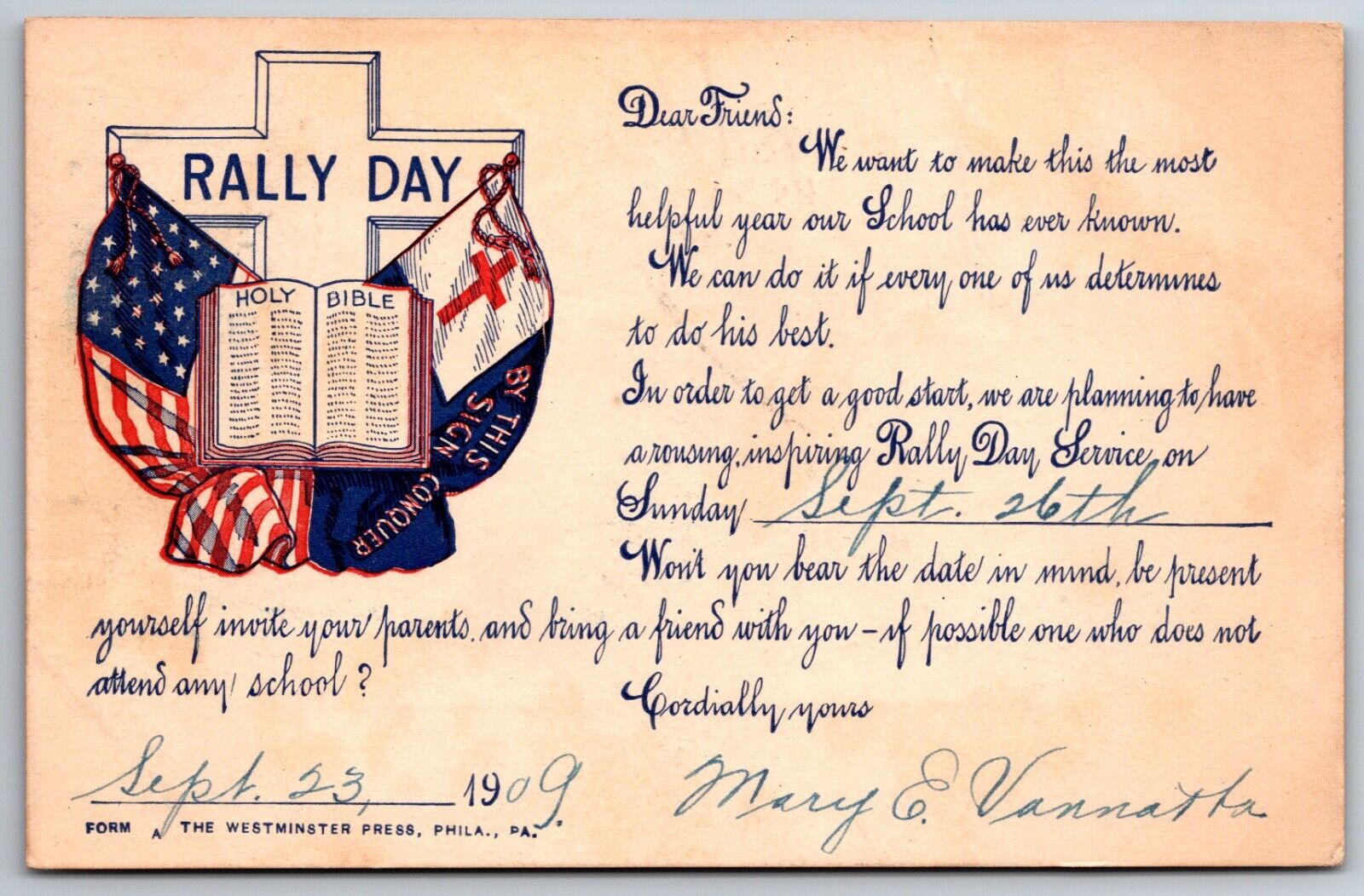 Rally Day Patriotic American Flag 1909 Philadelphia Pennsylvania PA  Postcard