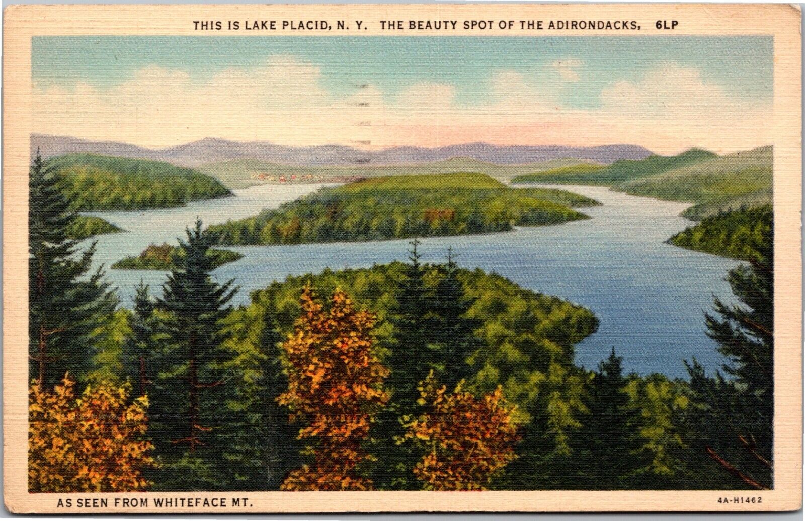 Postcard NY Adirondacks Lake Placid as seen from Whiteface Mt