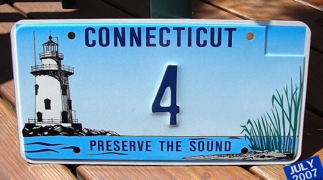 2007 Connecticut LIGHTHOUSE License Plate # 4 SINGLE DIGIT LOW NUMBER