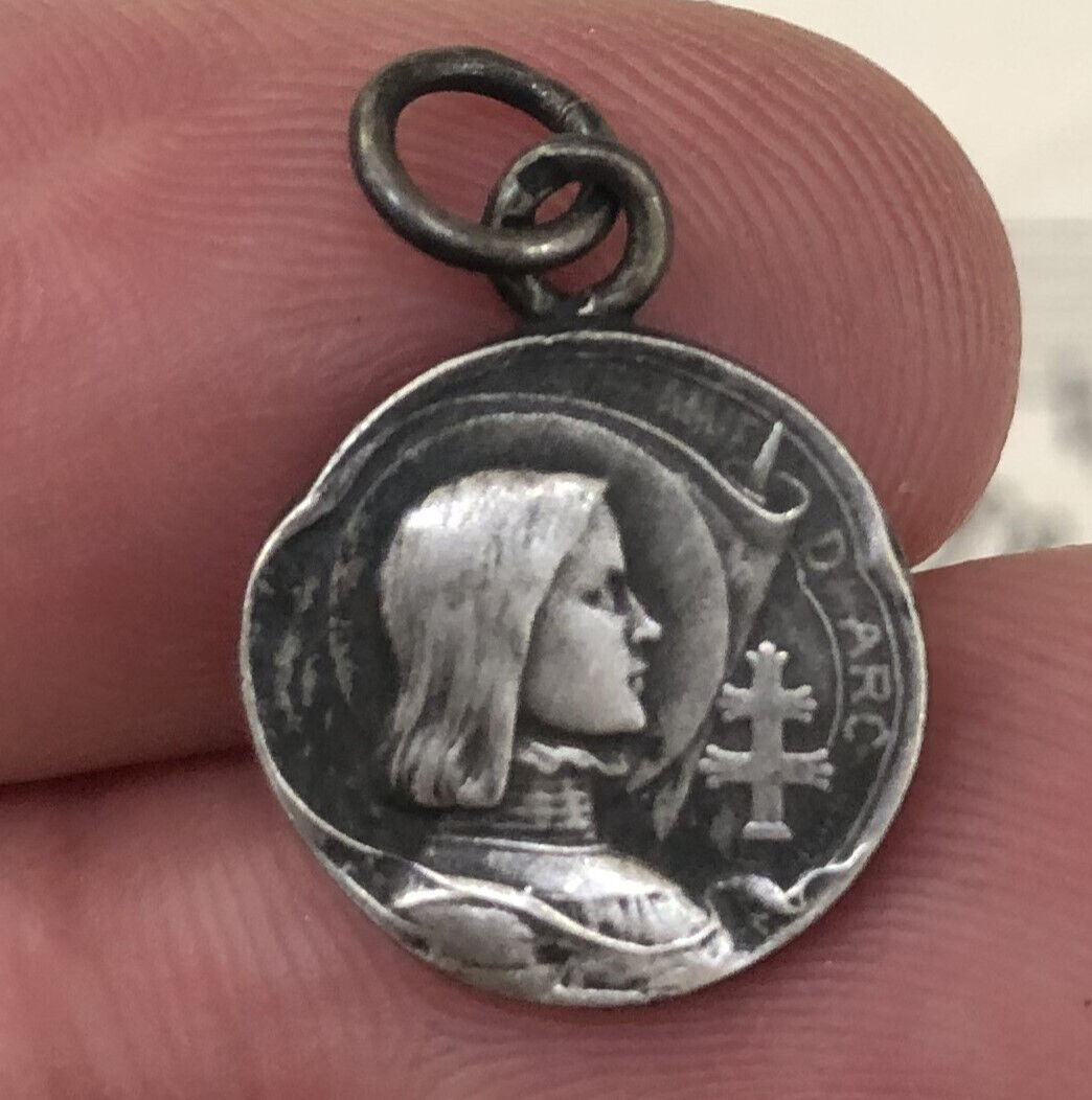 Small Antique French Sterling Silver Art Nouveau Joan of Arc Medal c1920