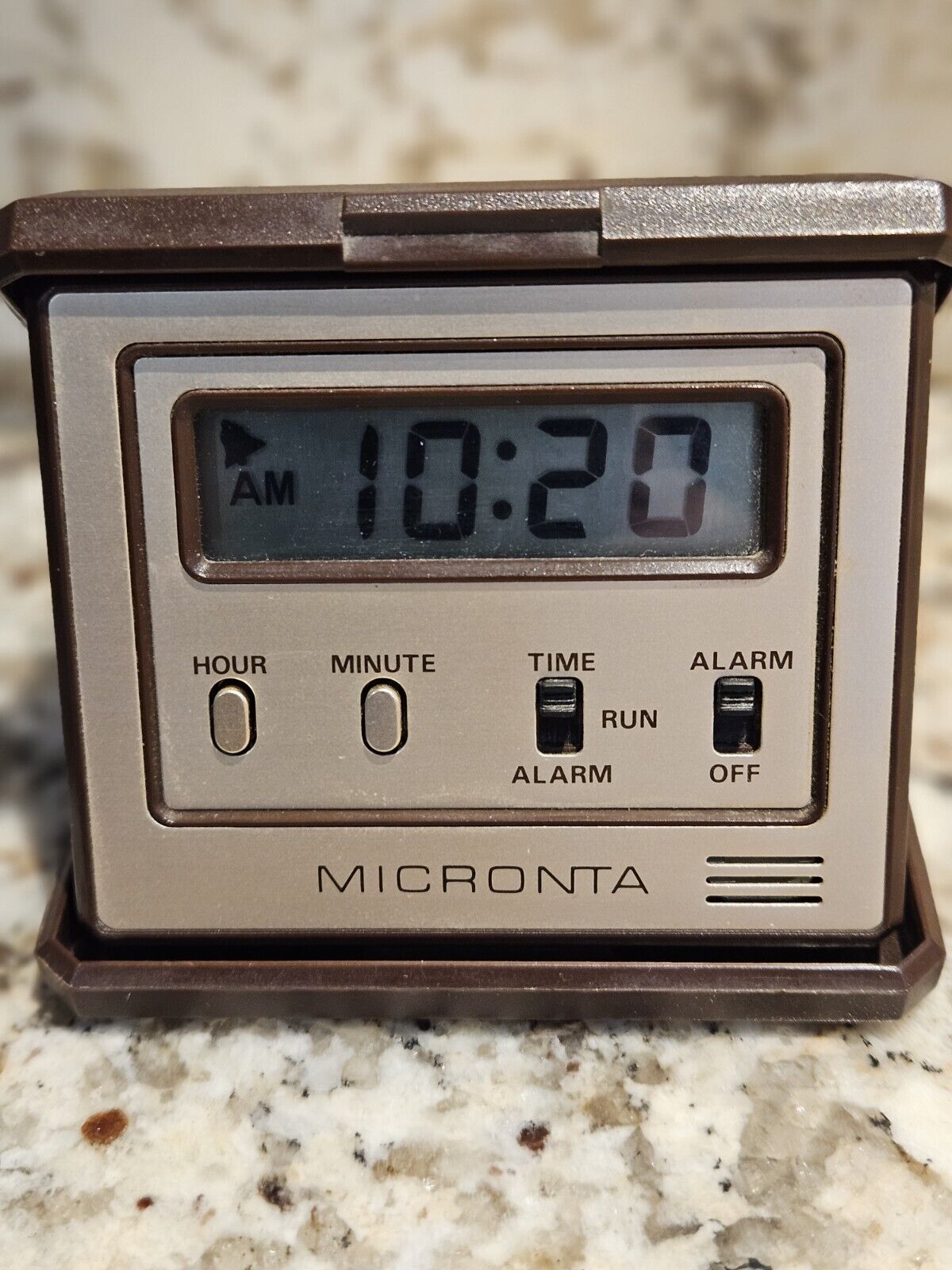 Micronta Travel Alarm Clock / Vintage / Rare / Retro / Brown / Gold / Square 80s