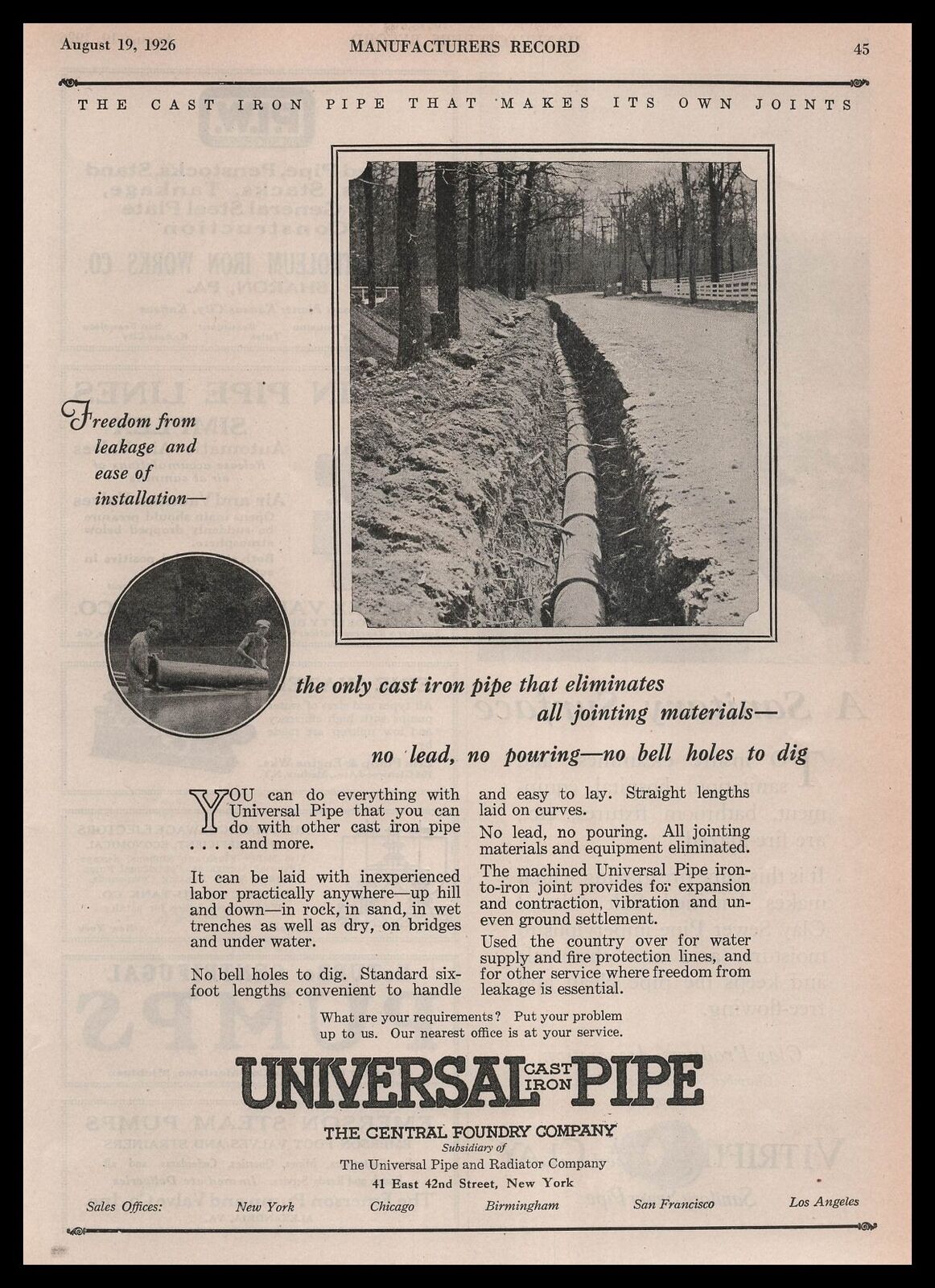 1926 Universal Cast Iron Pipe New York Photos Pipeline Work Job Vintage Print Ad