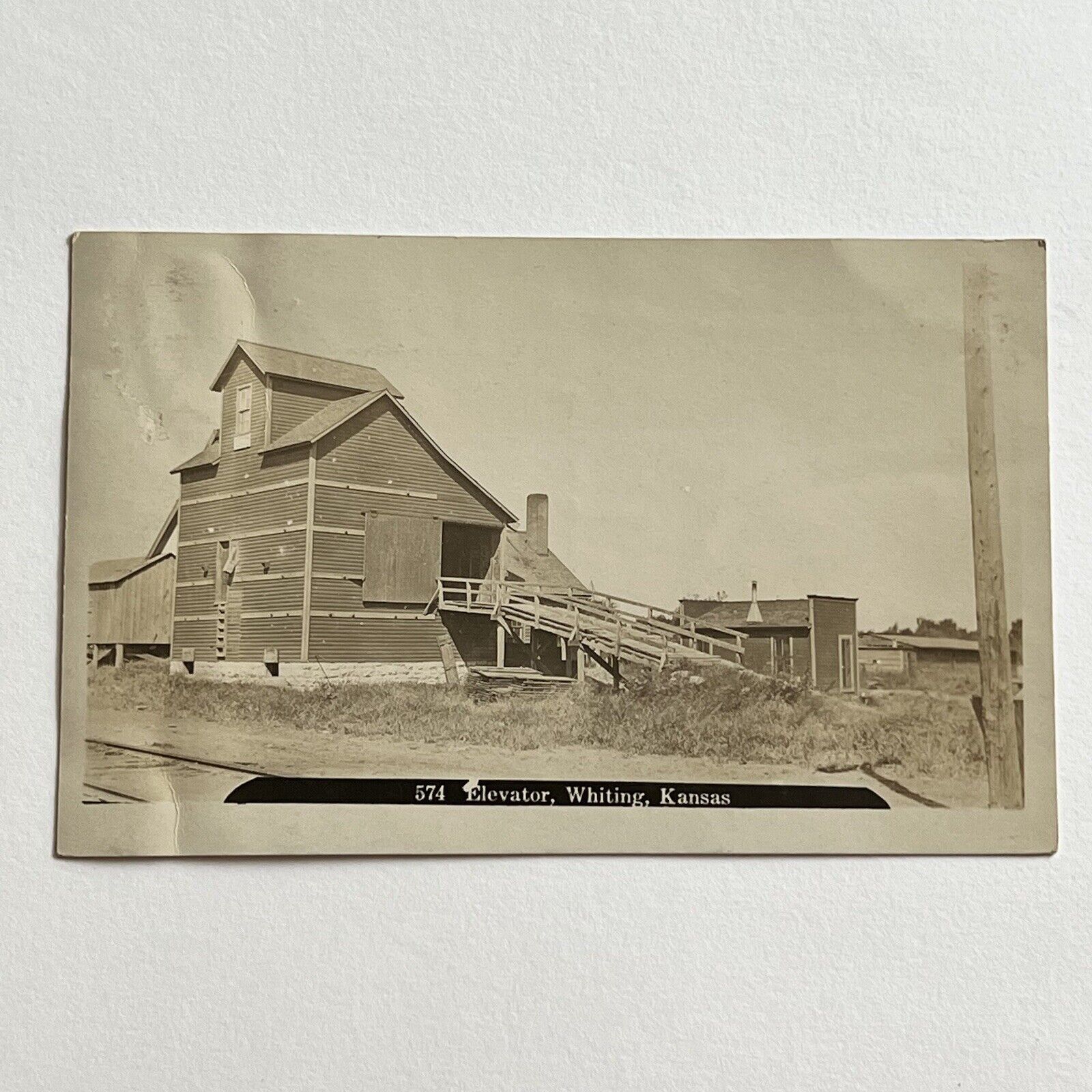 Antique RPPC Real Photograph Postcard Barn Elevator Building Farm Whiting KS
