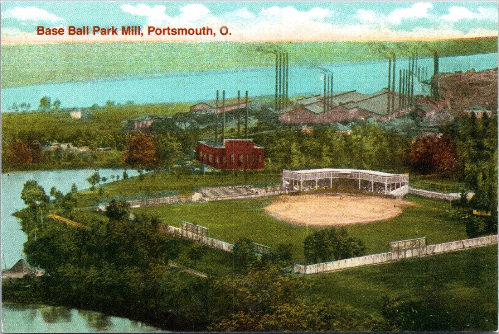 Millbrook Park, Portsmouth Ohio - Reprint 4x6 Postcard - Steel Mill, Baseball