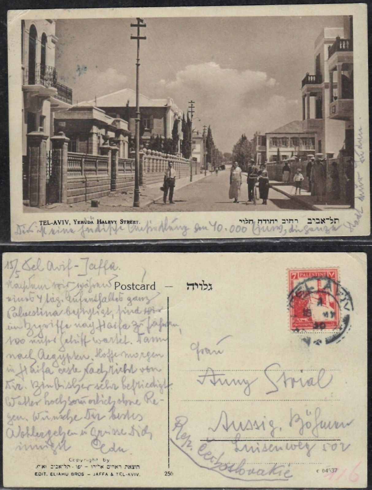 Tel Aviv Yehuda Halevy St. Israel Palestine postcard 1930 Publisher Elihah Broth