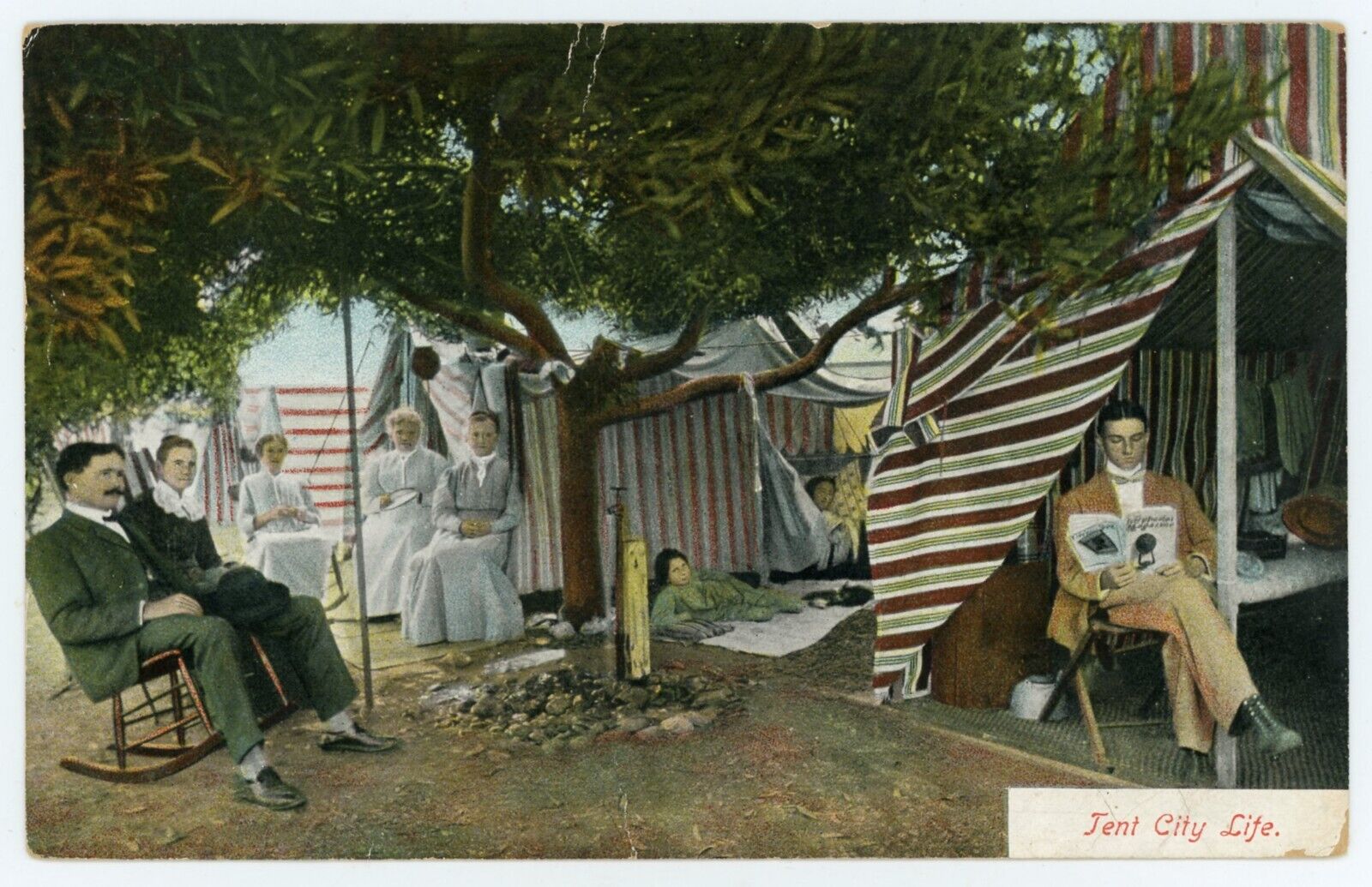 Postcard - Los Angeles, California Tent Life, People Entertaining Themselves