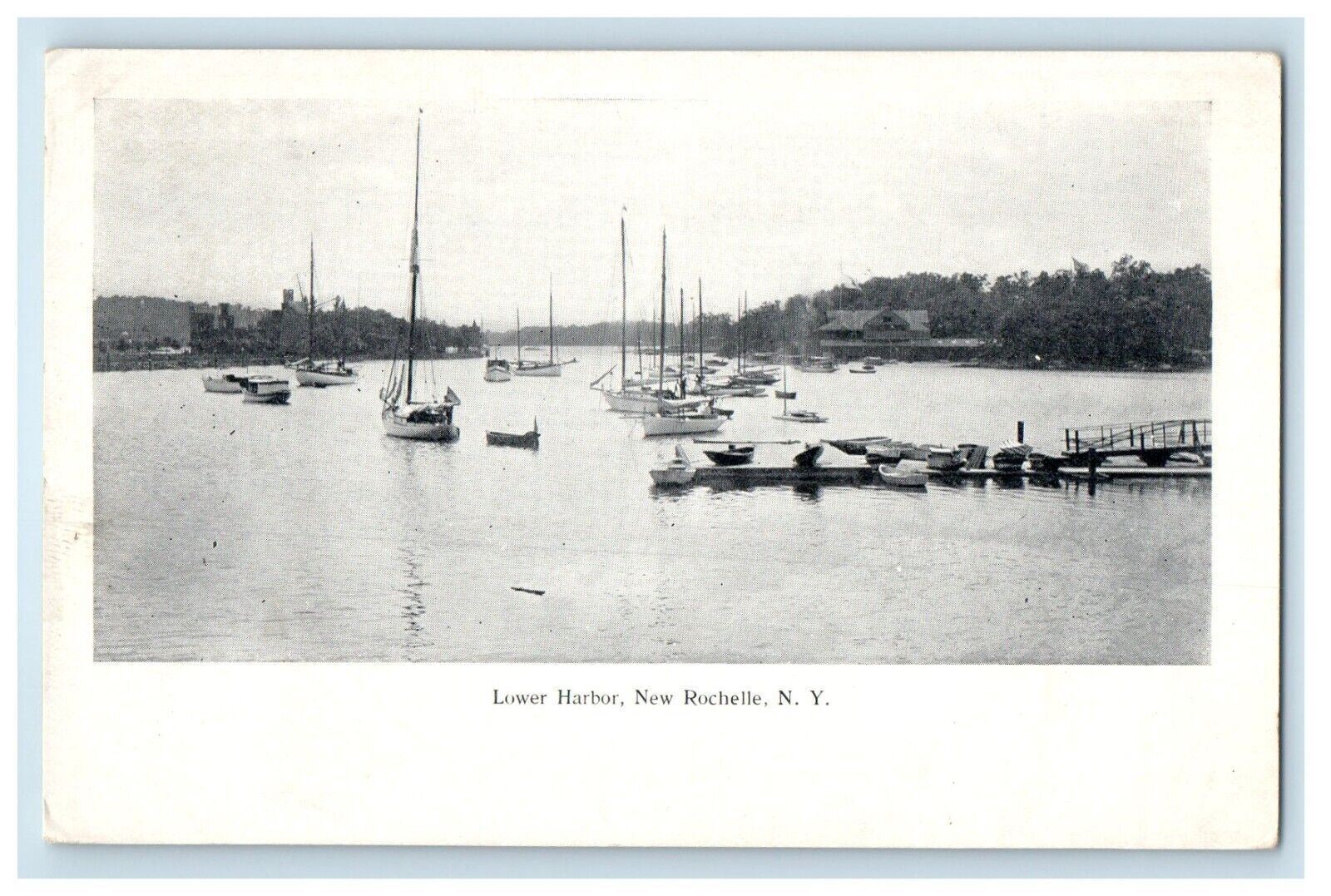 c1905 Lower Harbor Boats Dock New Rochelle New York NY Antique Postcard