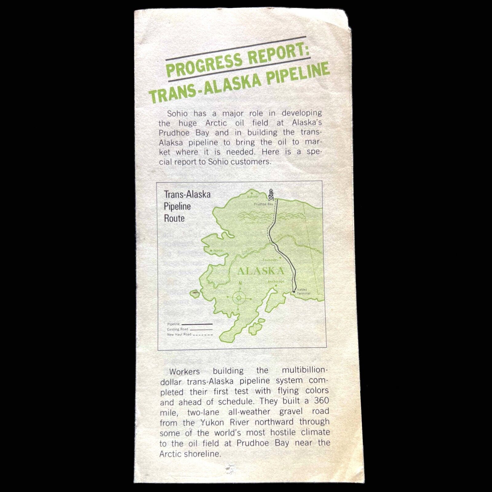 1970s Trans Alaska Pipeline Sohio Oil and Gas Progress Report Pamphlet 3x7 in